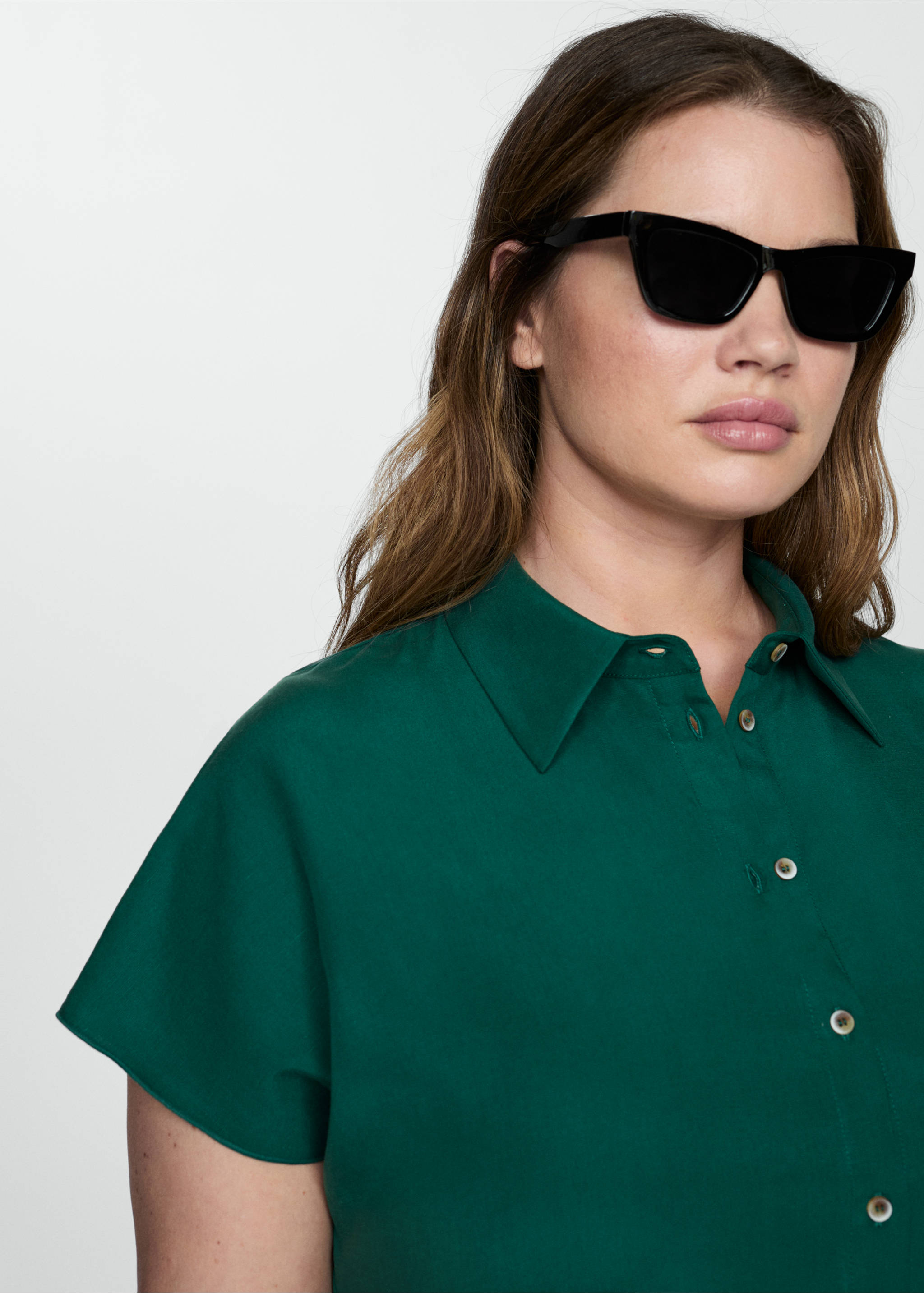 Short-sleeved lyocell shirt - Деталь изделия 4, Зеленый. Ref: 77014034-00.