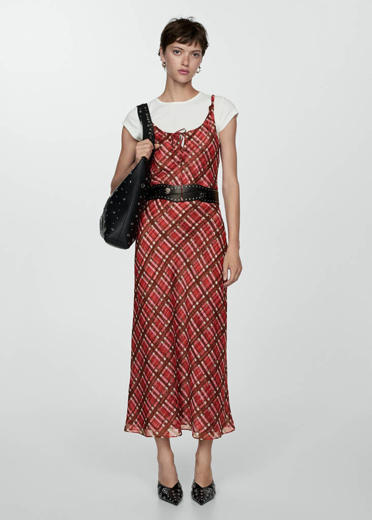 MANGO - Robe longue carreaux grenat - S