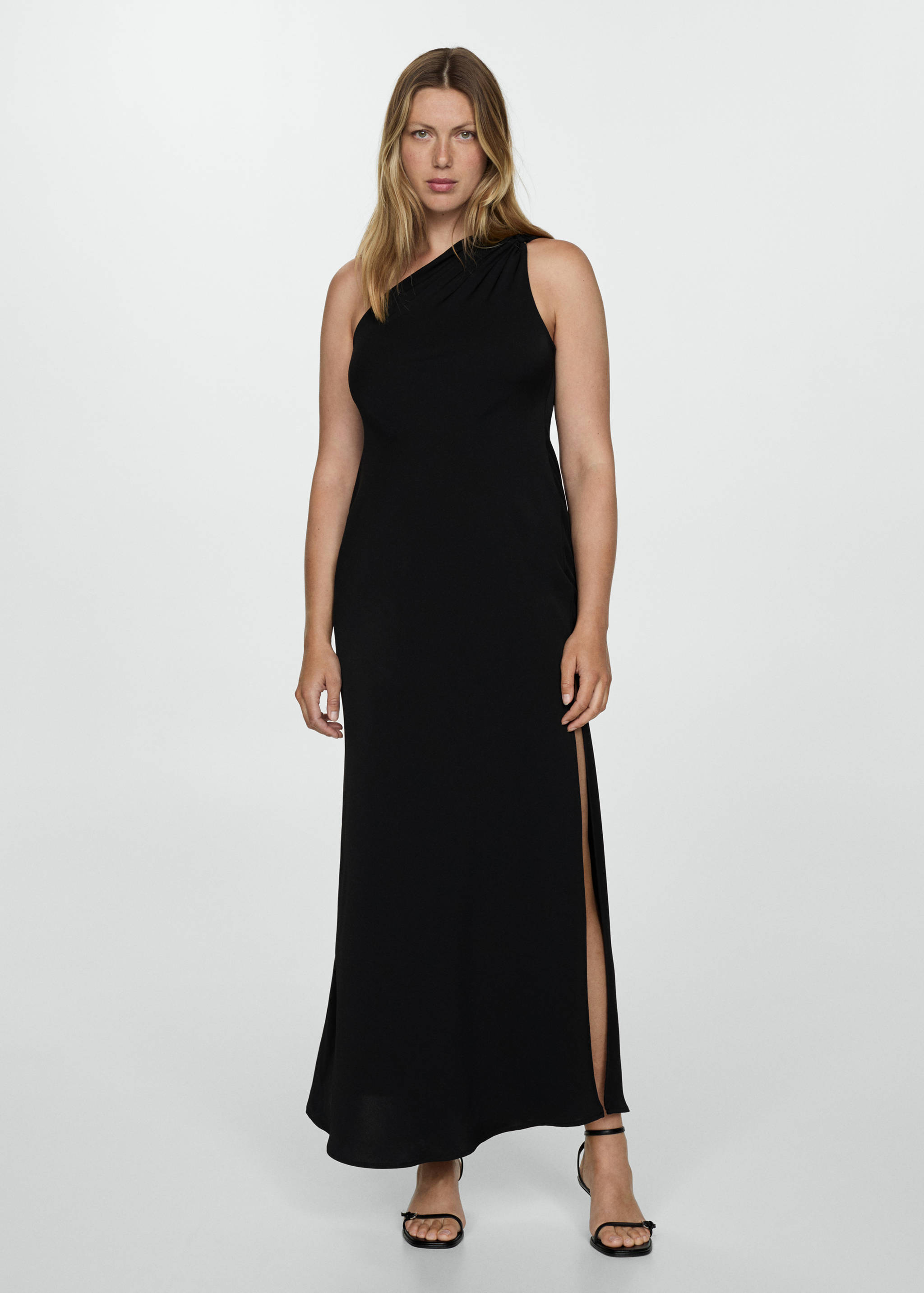 Asymmetrische jurk met drapeerdetails - Overzichtstekening