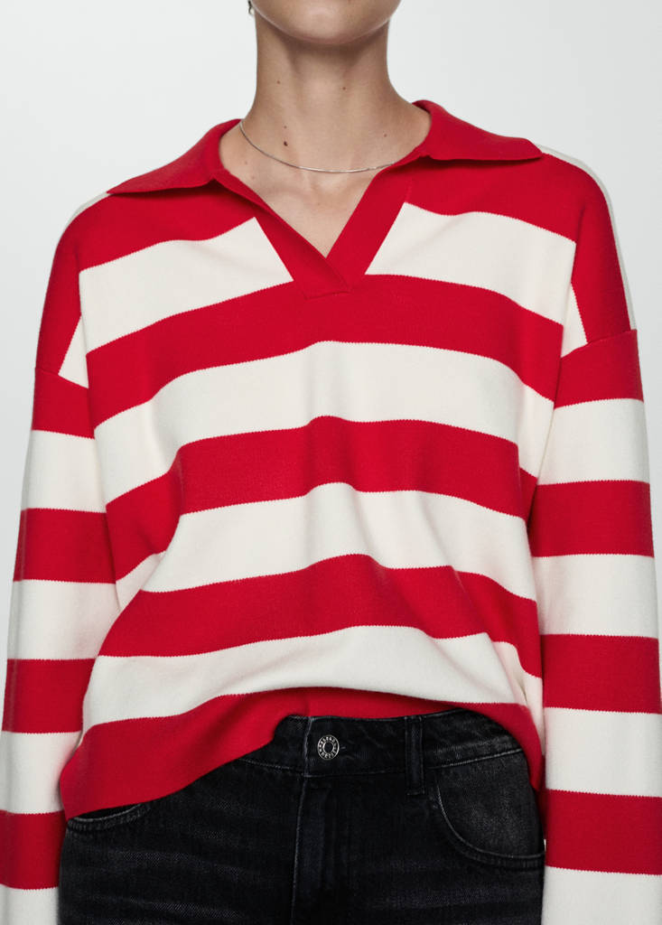 Striped polo-neck sweater