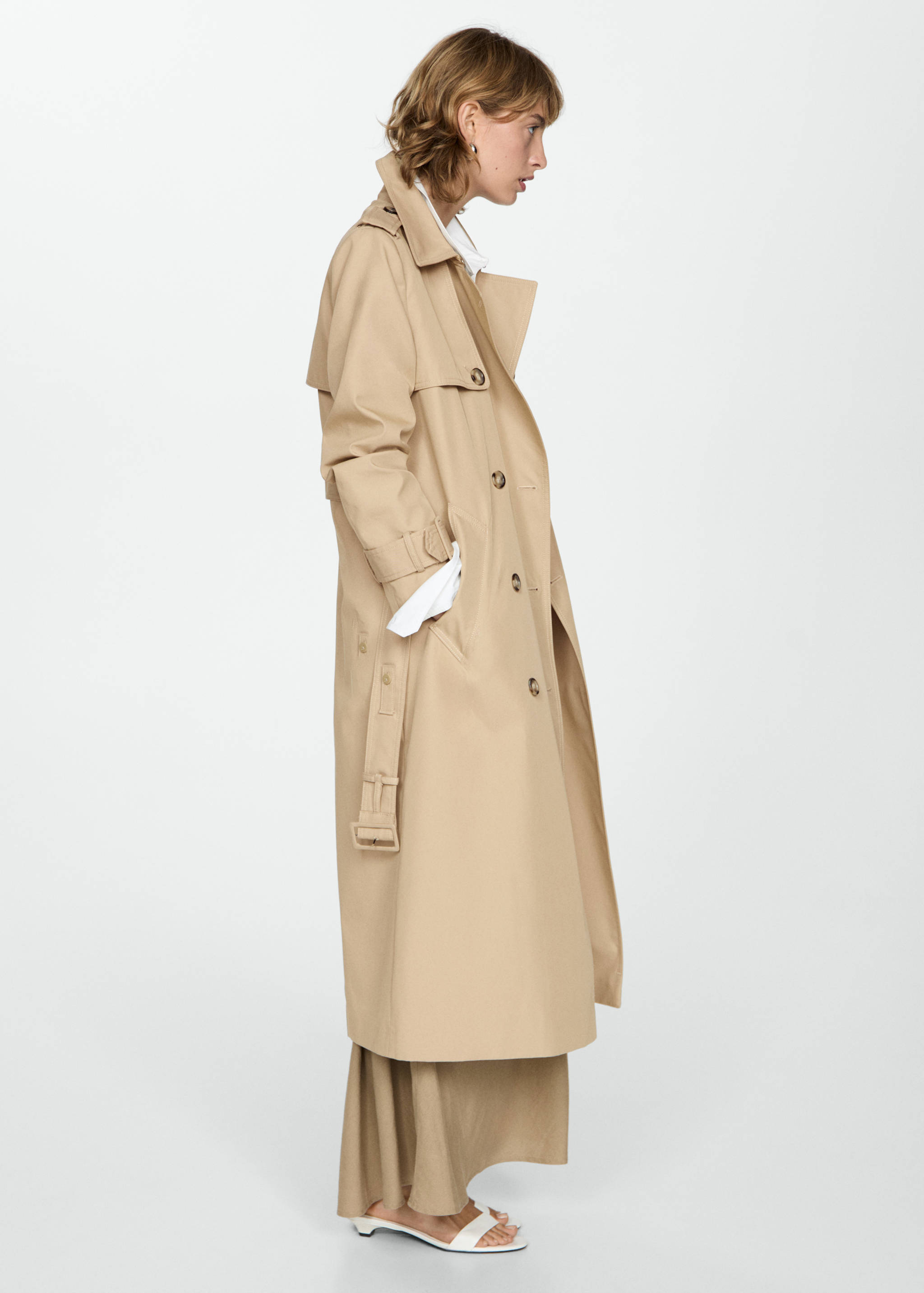 Double-breasted cotton trench coat - General plane