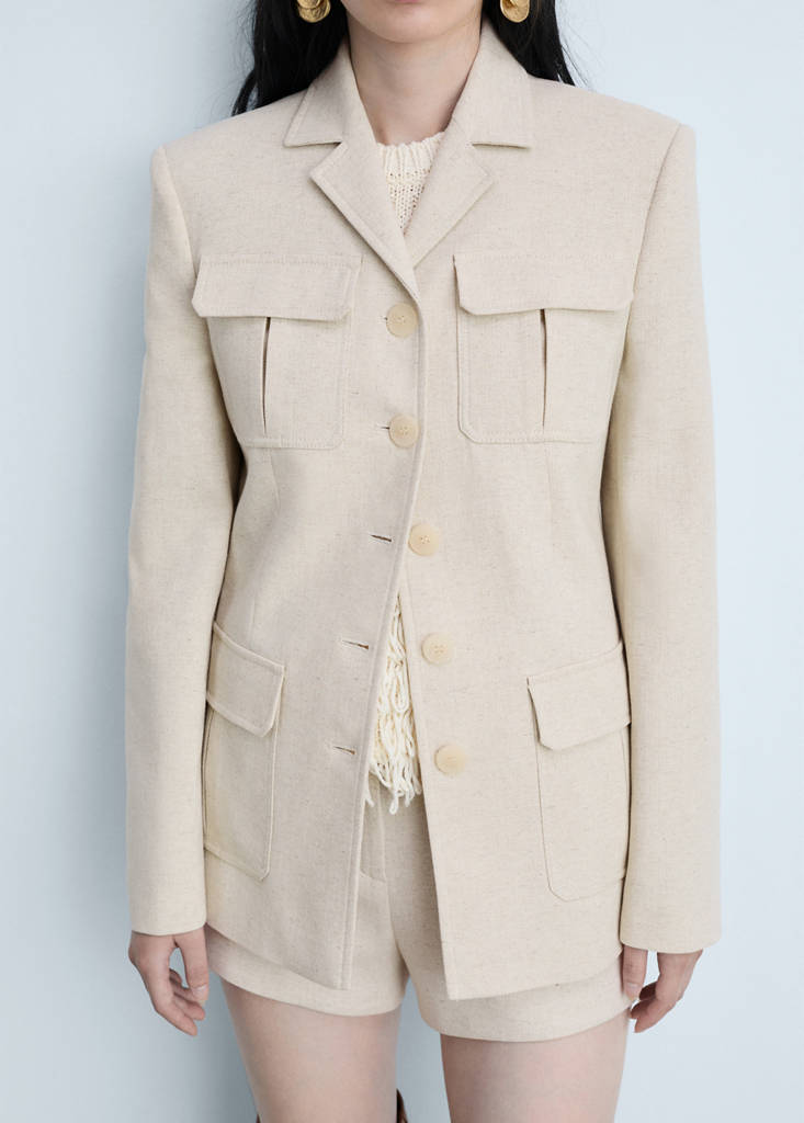 Linen-cotton tailored jacket with pockets
