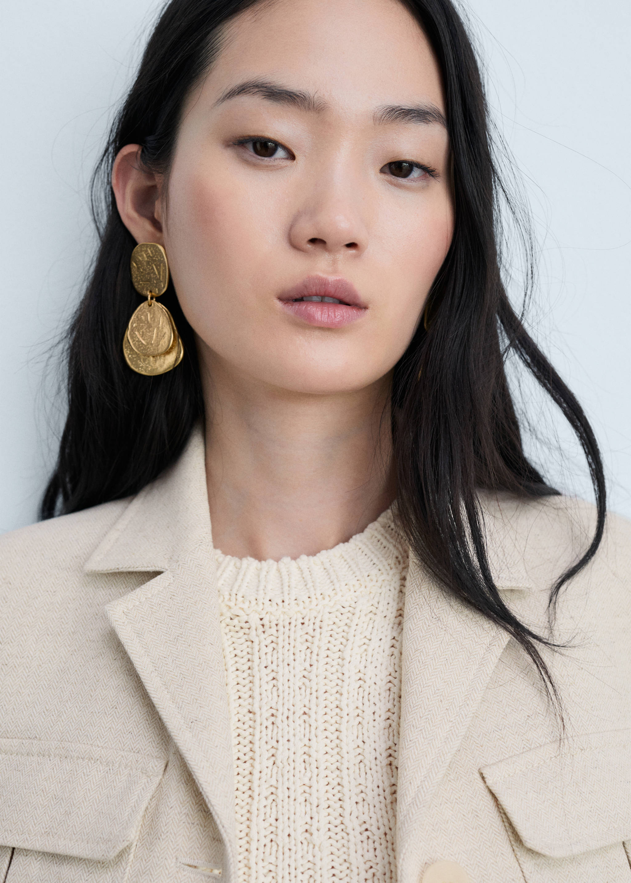 棉麻混纺口袋精裁夹克 - null