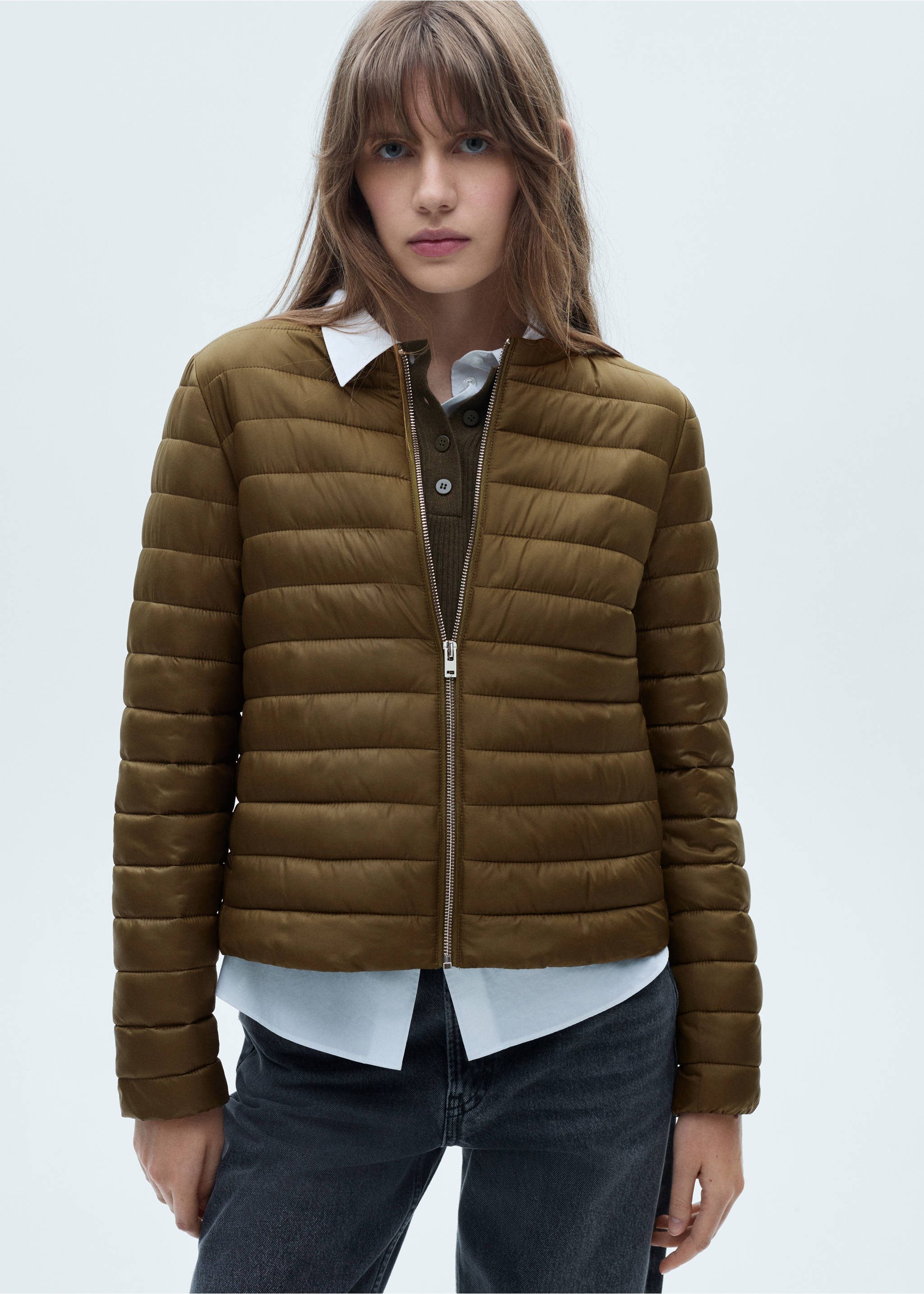 Cepli kapitone anorak - Orta plan, Haki Renk. Ref: 77015636-00.