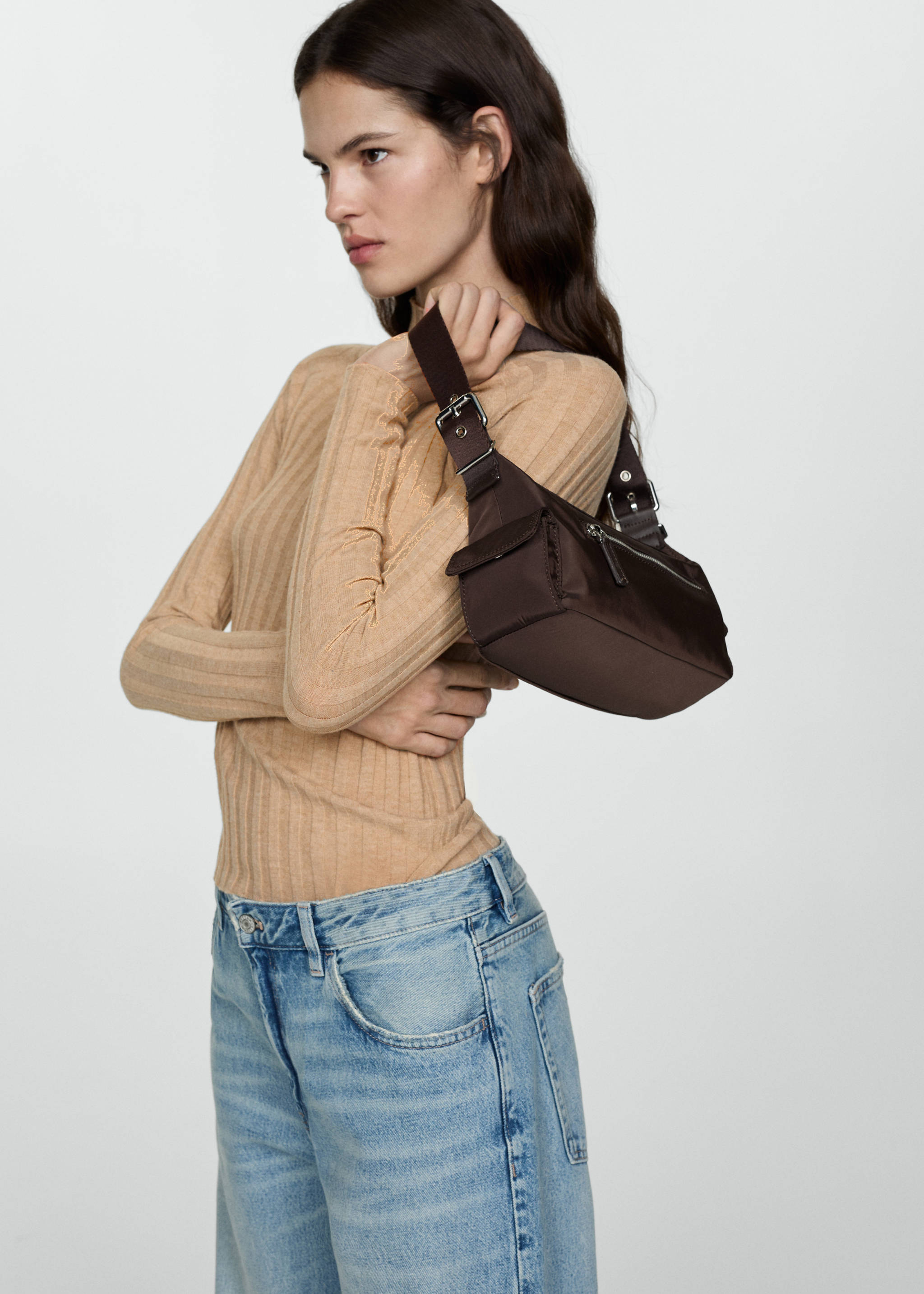 Ribbed sweater with perkins neck - Medium plane