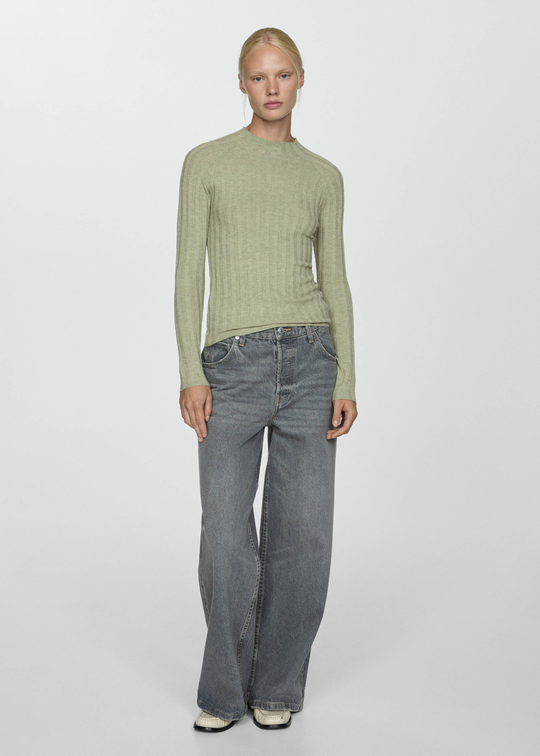 Ribbed sweater with perkins neck - General plane