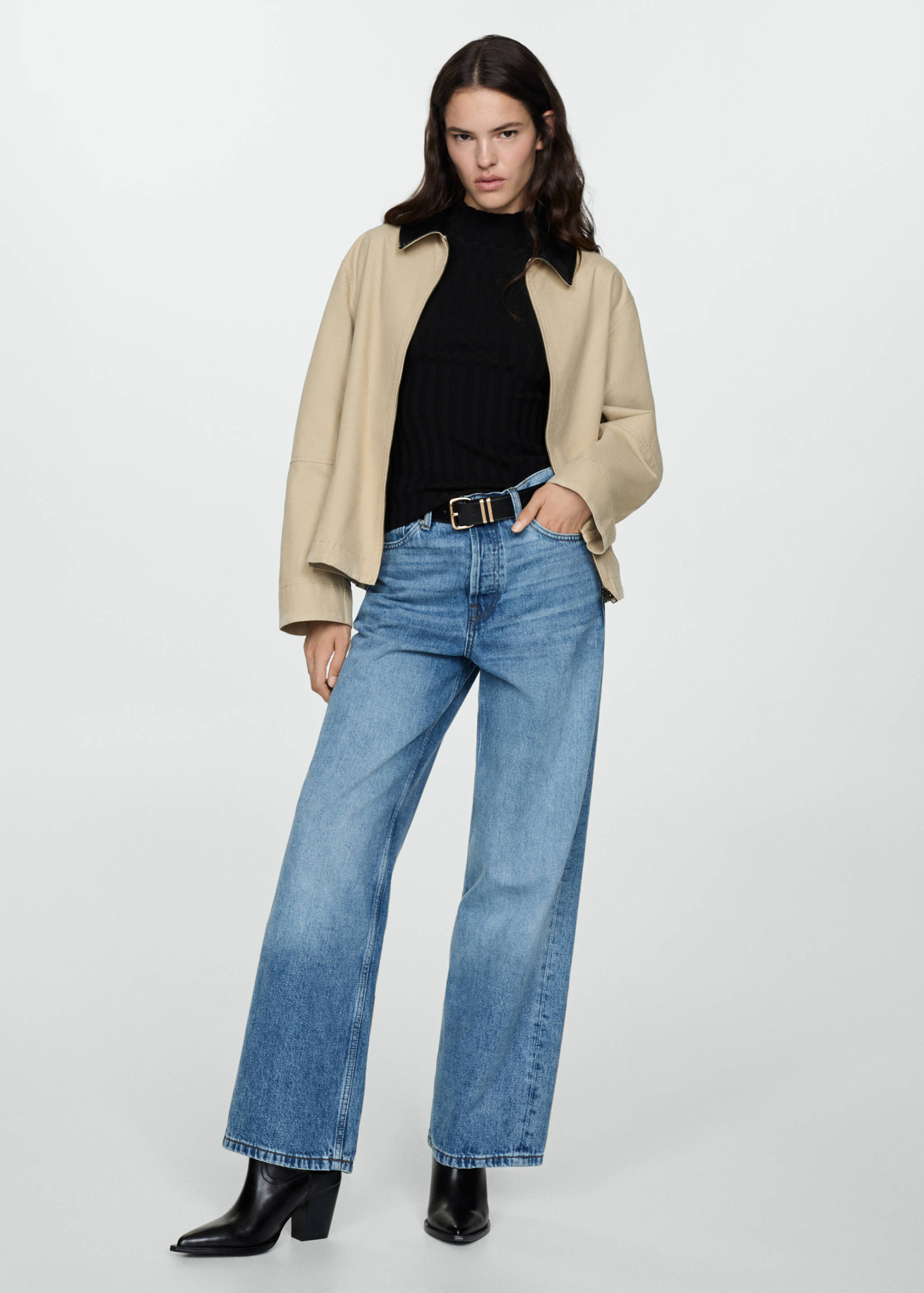 Ribbed sweater with perkins neck - General plane