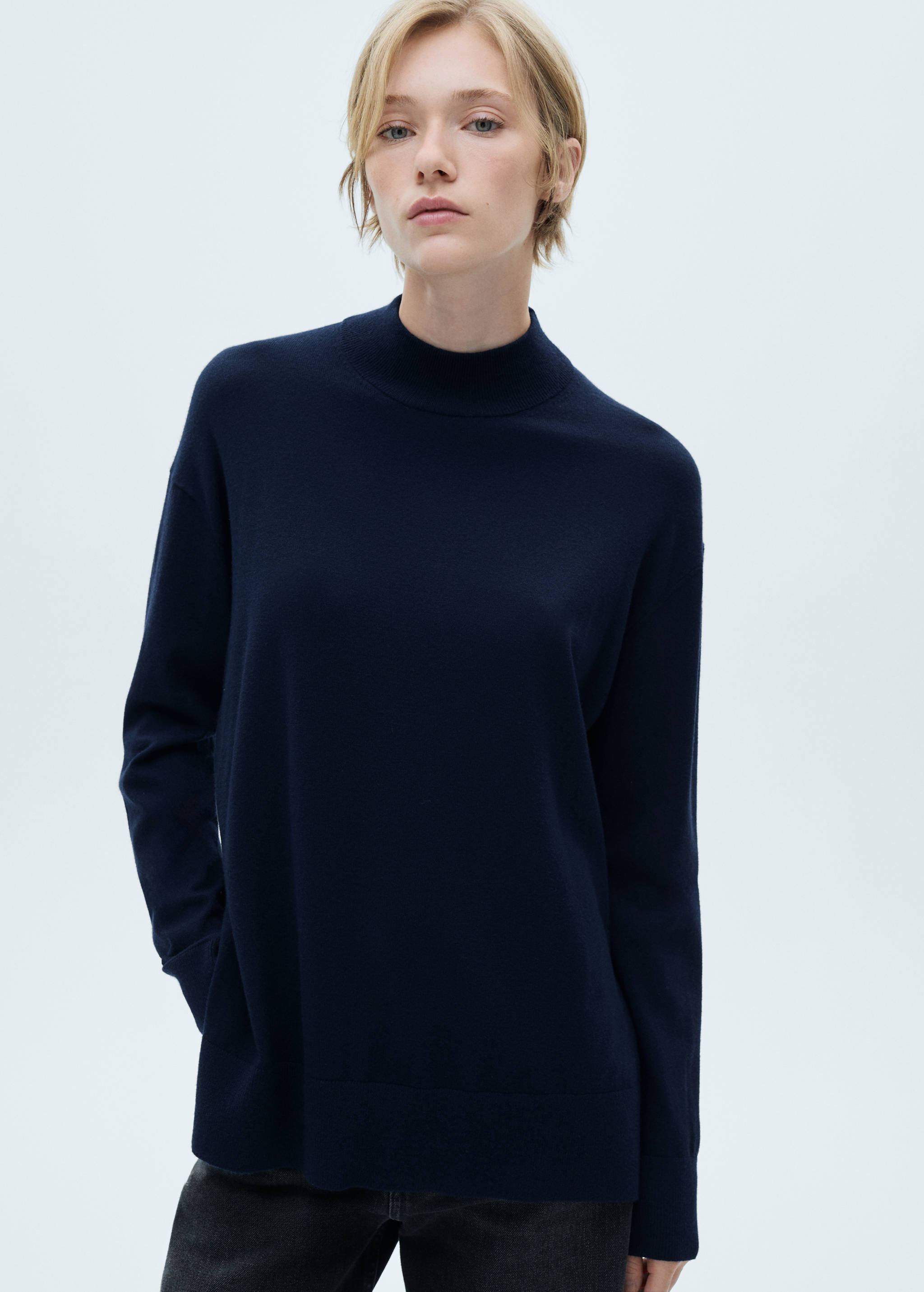 Knitted sweater with perkins neck - Medium plane