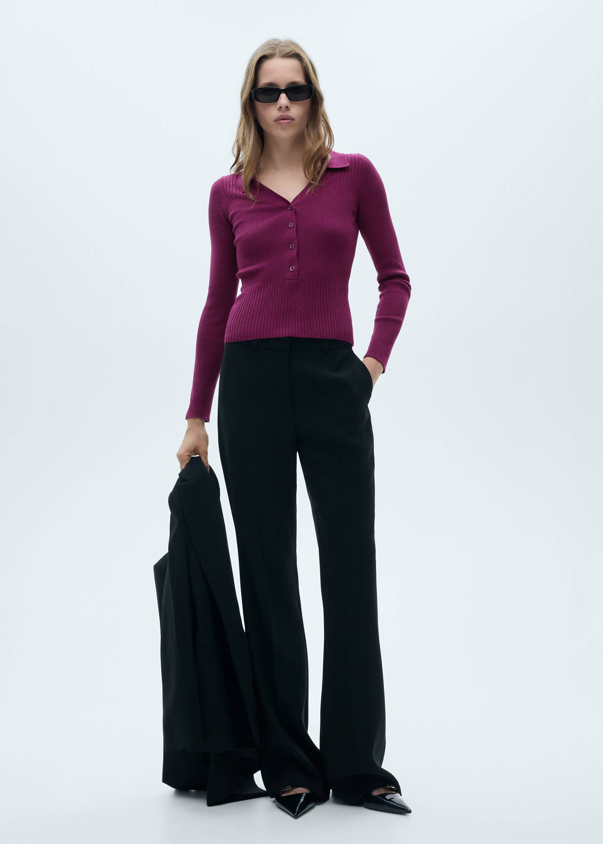 Ribbed sweater with buttons - General plane