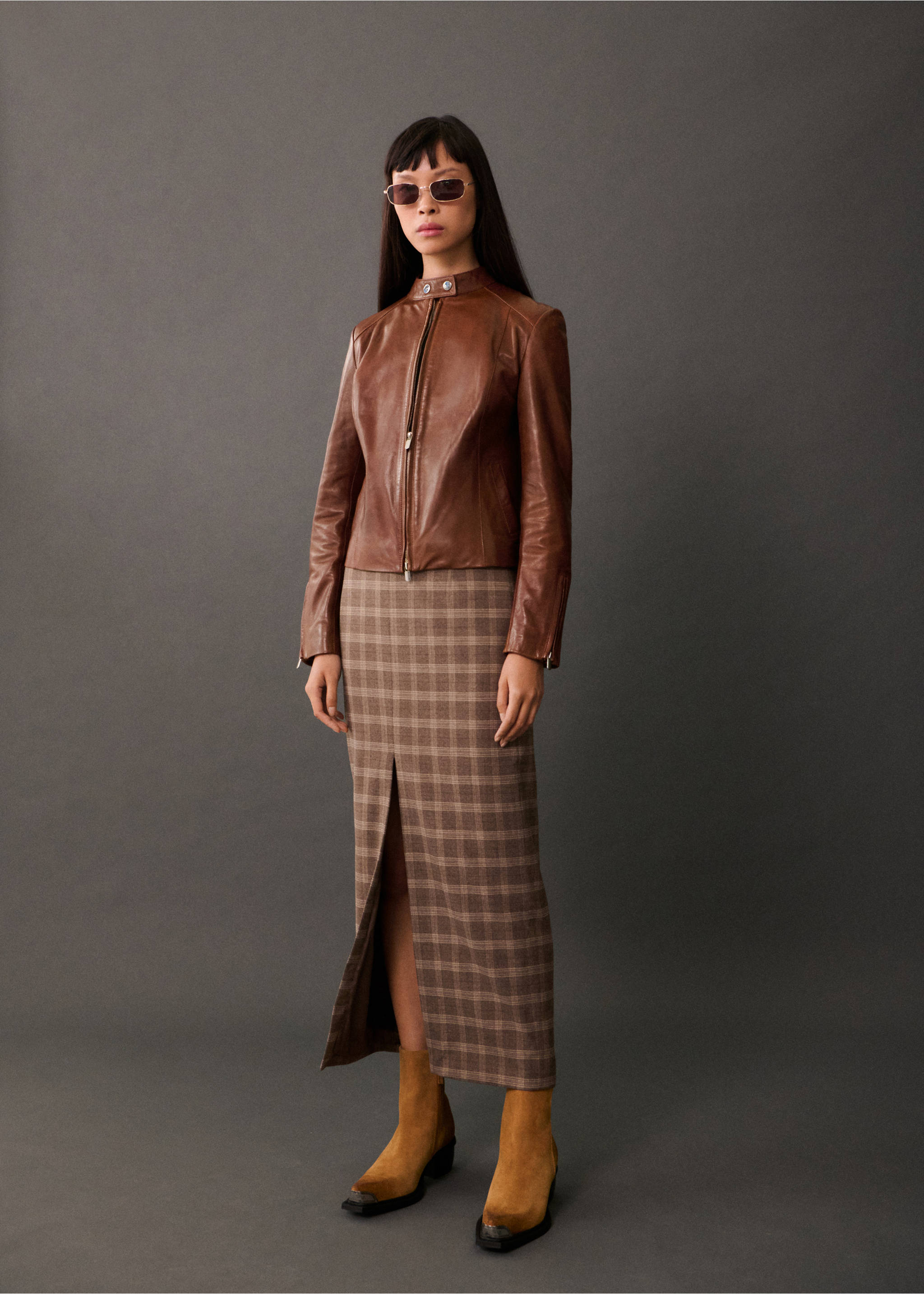 Leather zipper jacket - General plane, Medium Brown. Ref: 77015662-00.