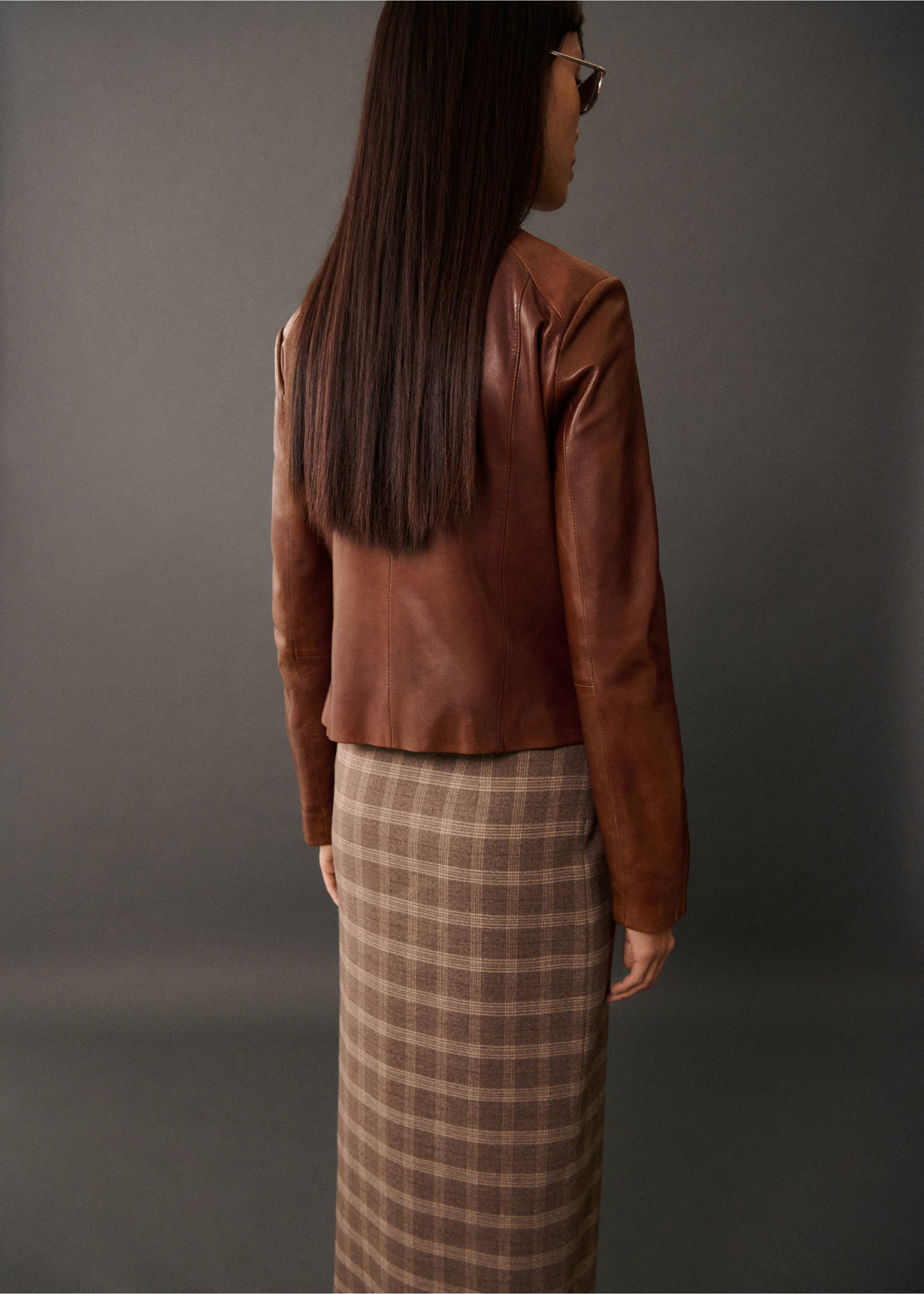 Leather zipper jacket - Reverse of the article, Medium Brown. Ref: 77015662-00.