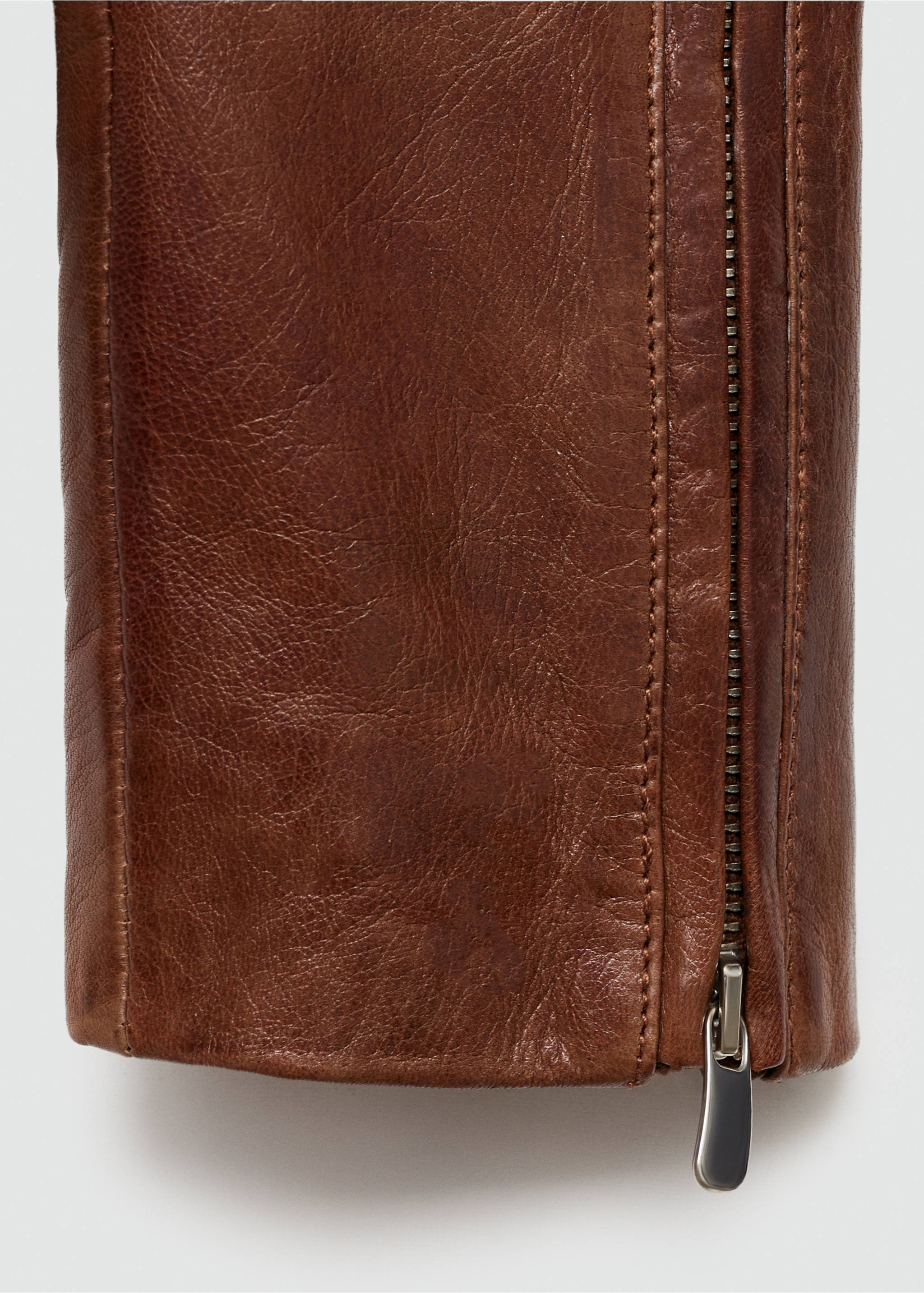 Leather zipper jacket - Details of the article 0, Medium Brown. Ref: 77015662-00.