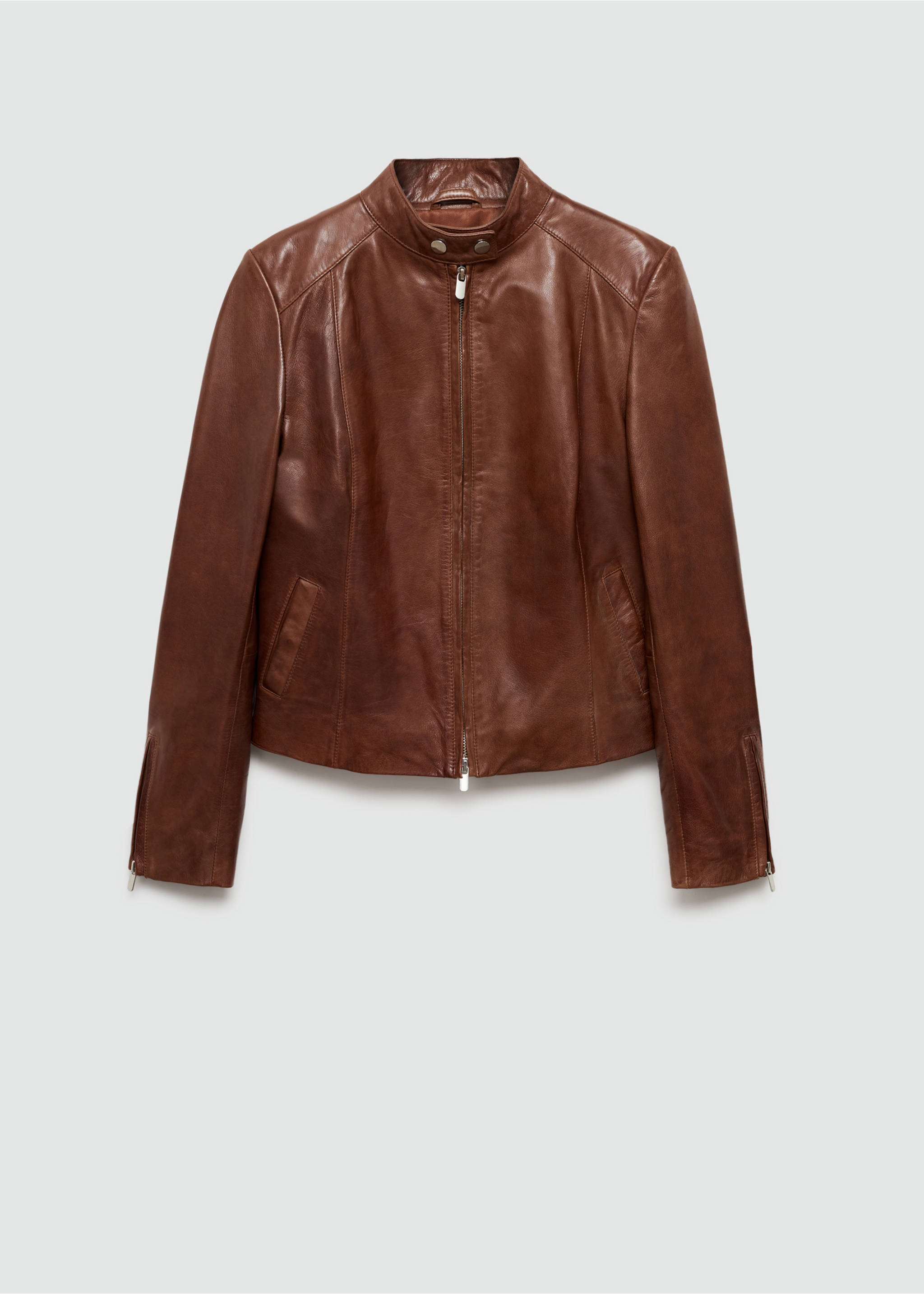 Leather zipper jacket - Article without model, Medium Brown. Ref: 77015662-00.