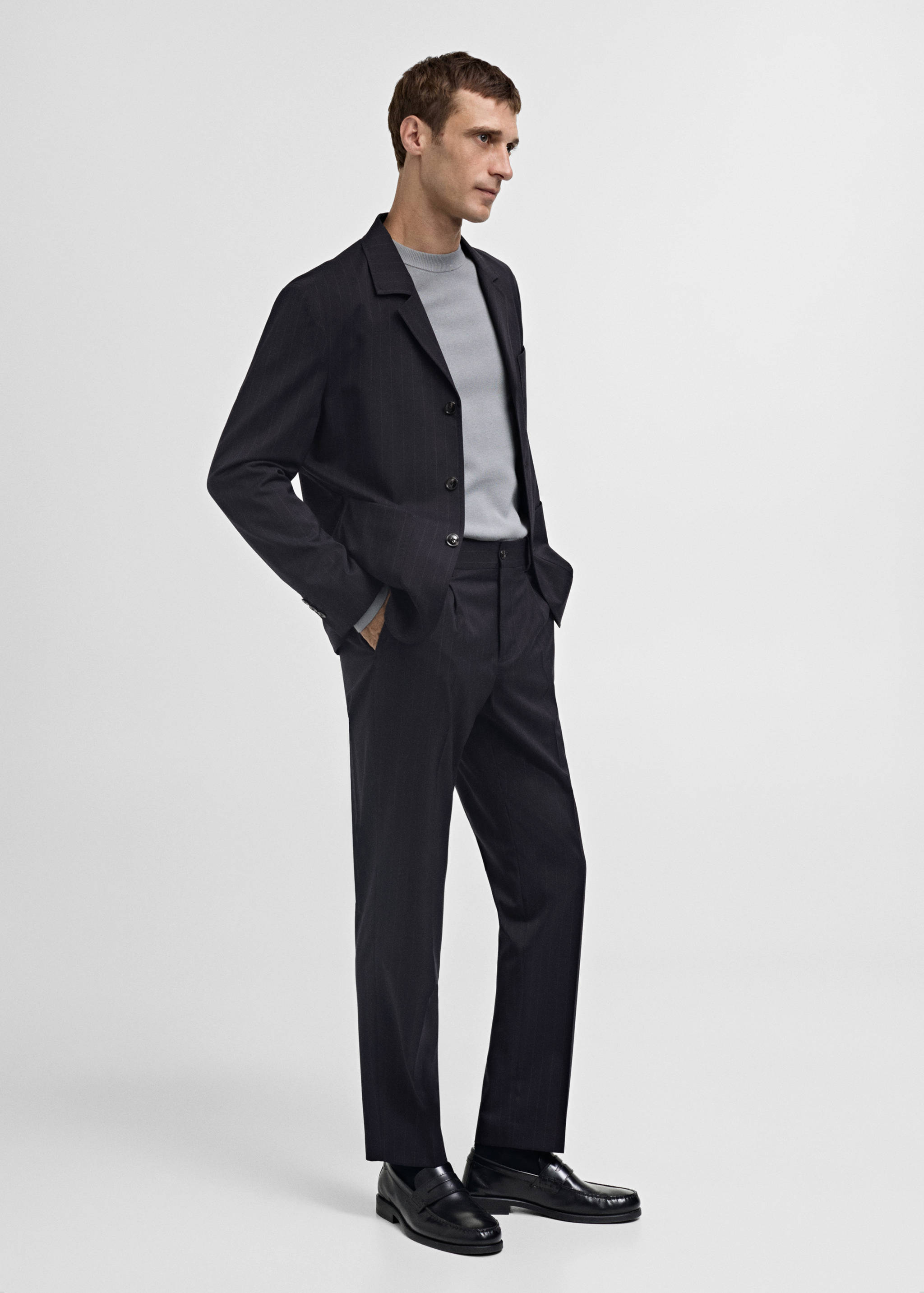 Wool slim-fit suit trousers with stripes - General plane