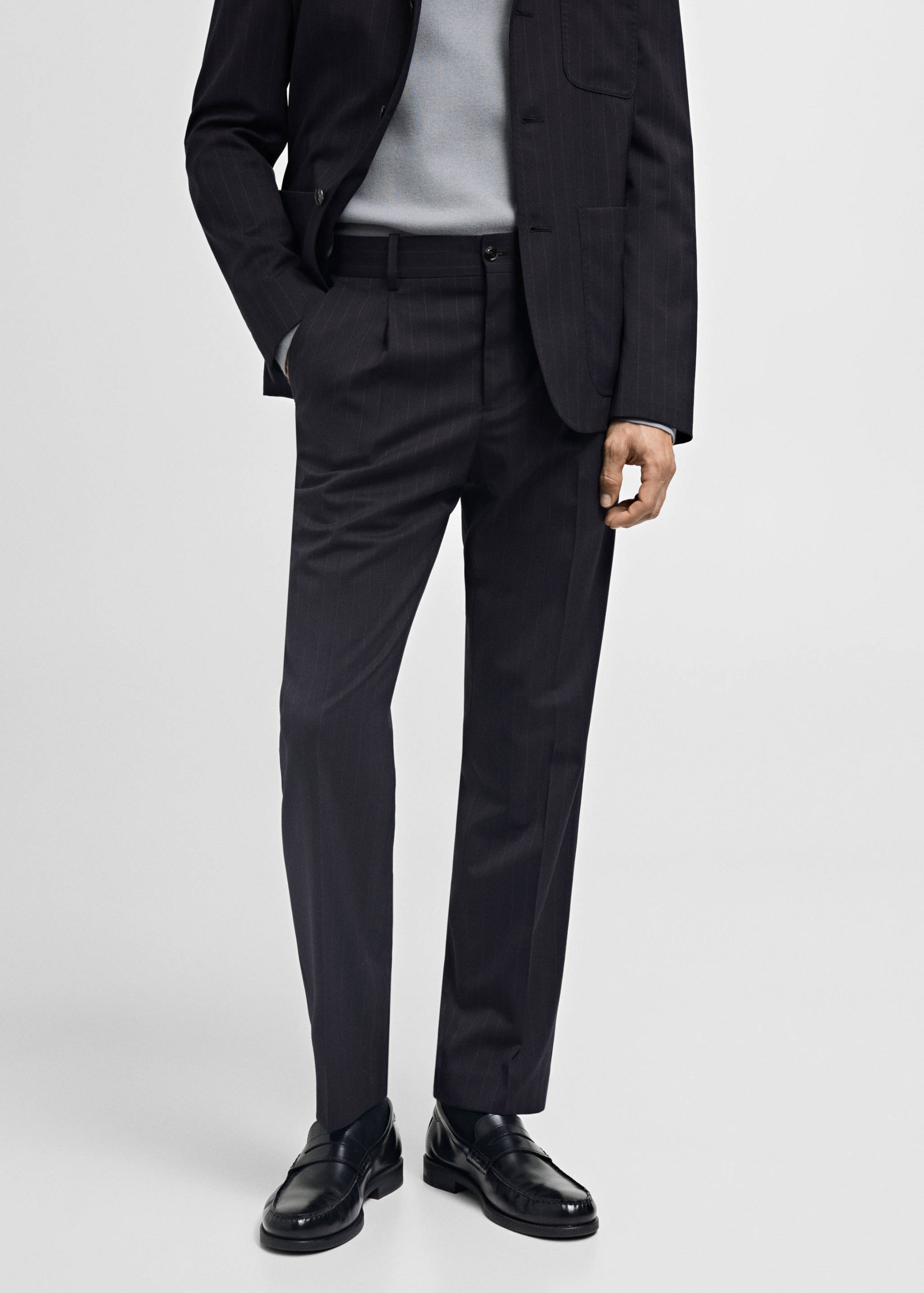 Wool slim-fit suit trousers with stripes - Medium plane