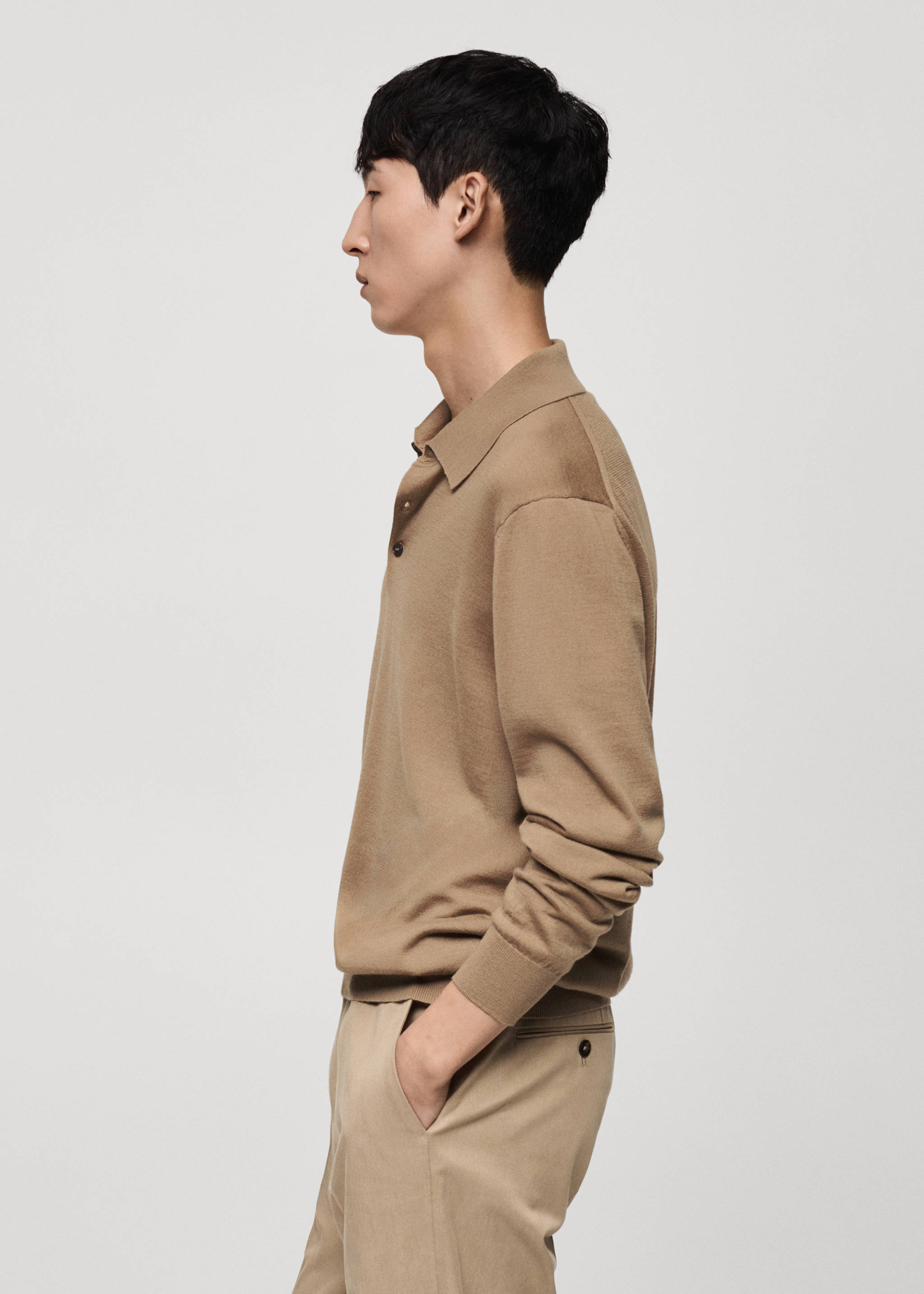 100% merino wool long-sleeved polo shirt - Details of the article 2