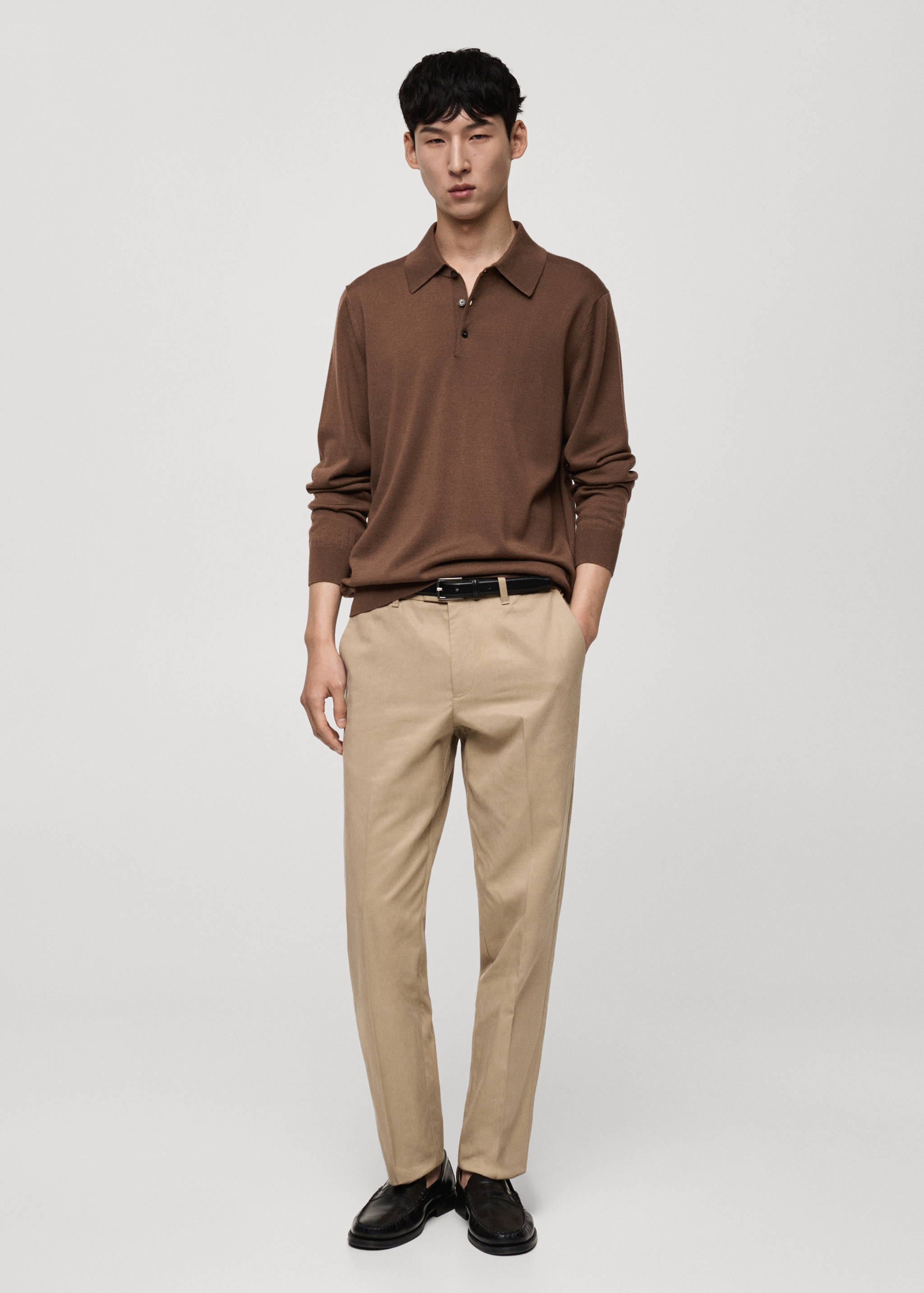 100% merino wool long-sleeved polo shirt - General plane