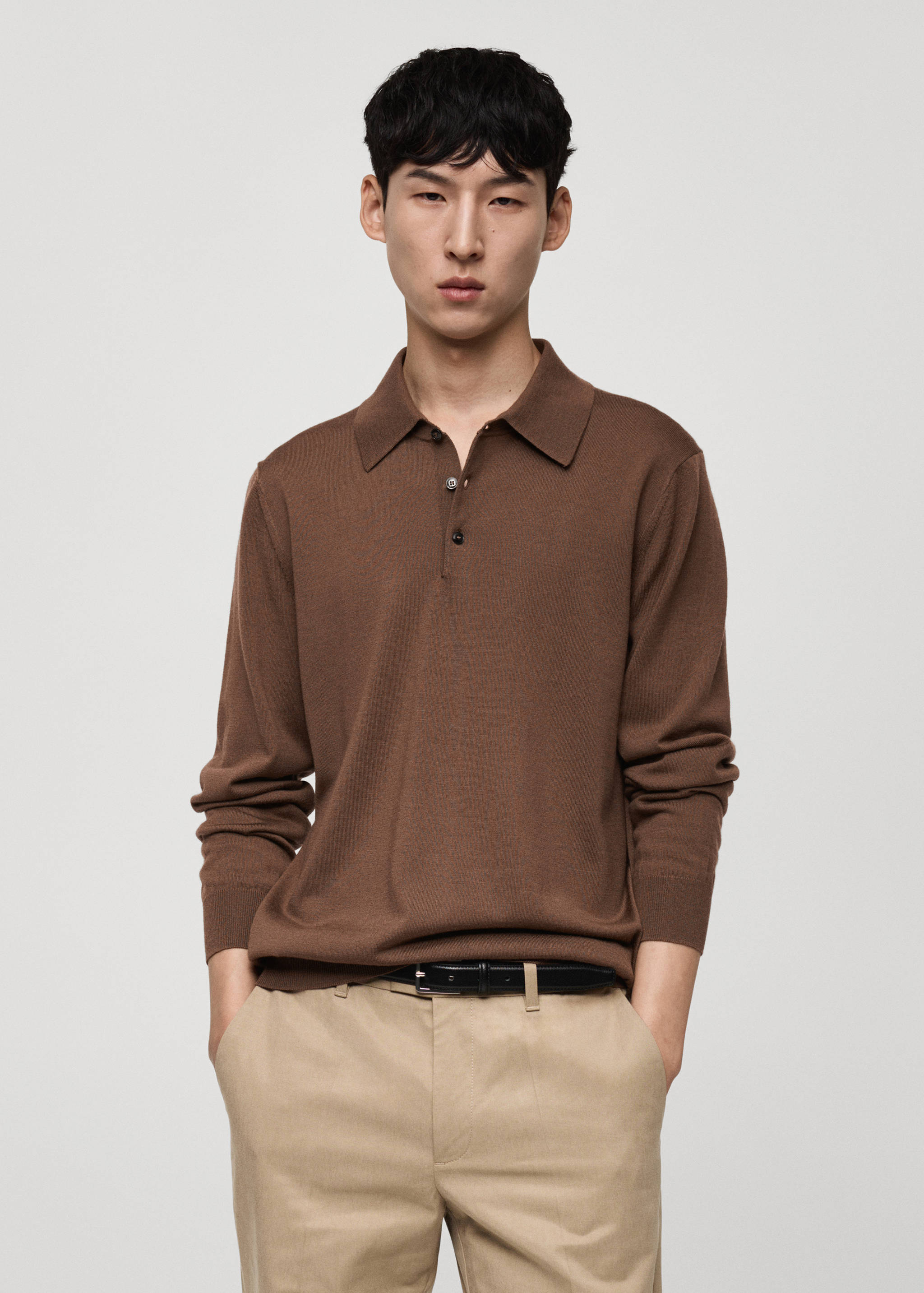 100% merino wool long-sleeved polo shirt - Medium plane