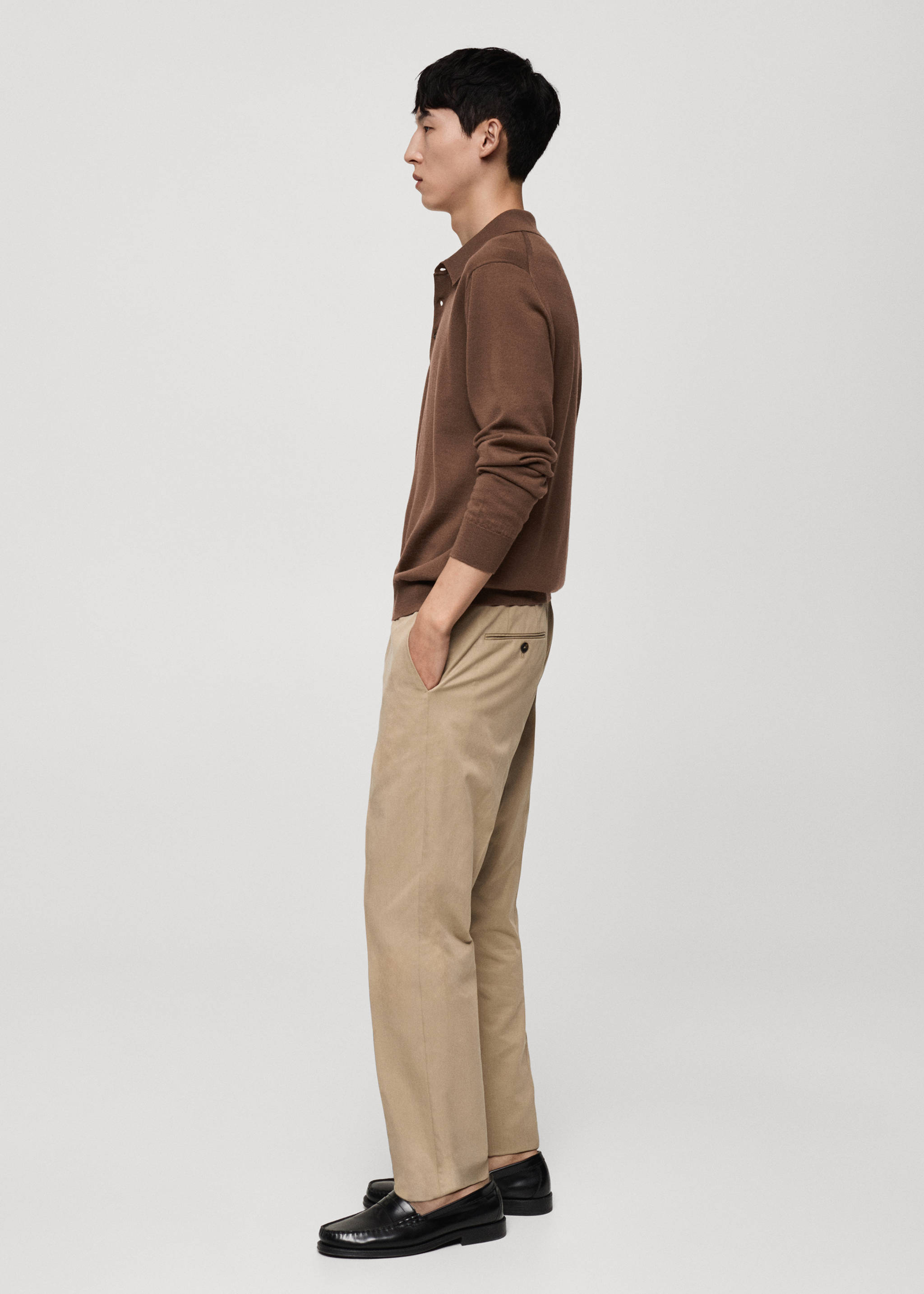 100% merino wool long-sleeved polo shirt - Details of the article 2