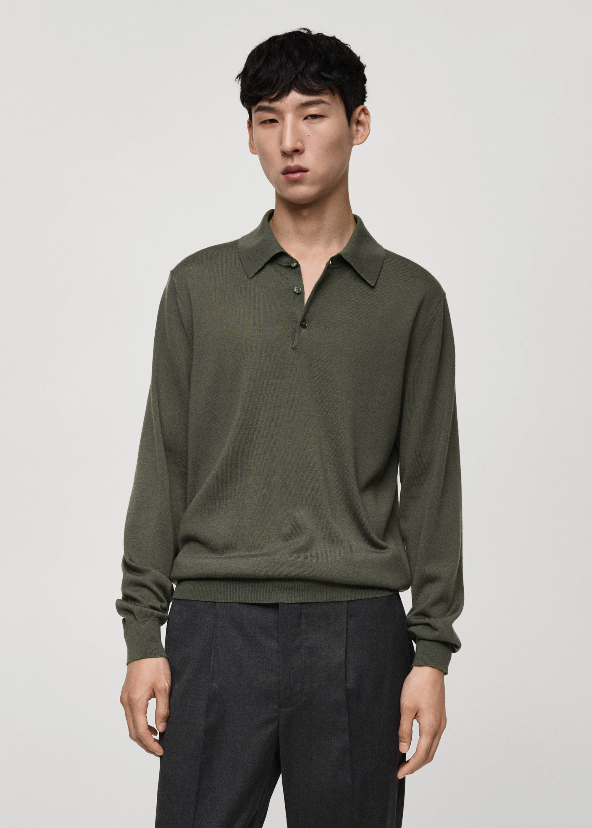 100% merino wool long-sleeved polo shirt - Medium plane