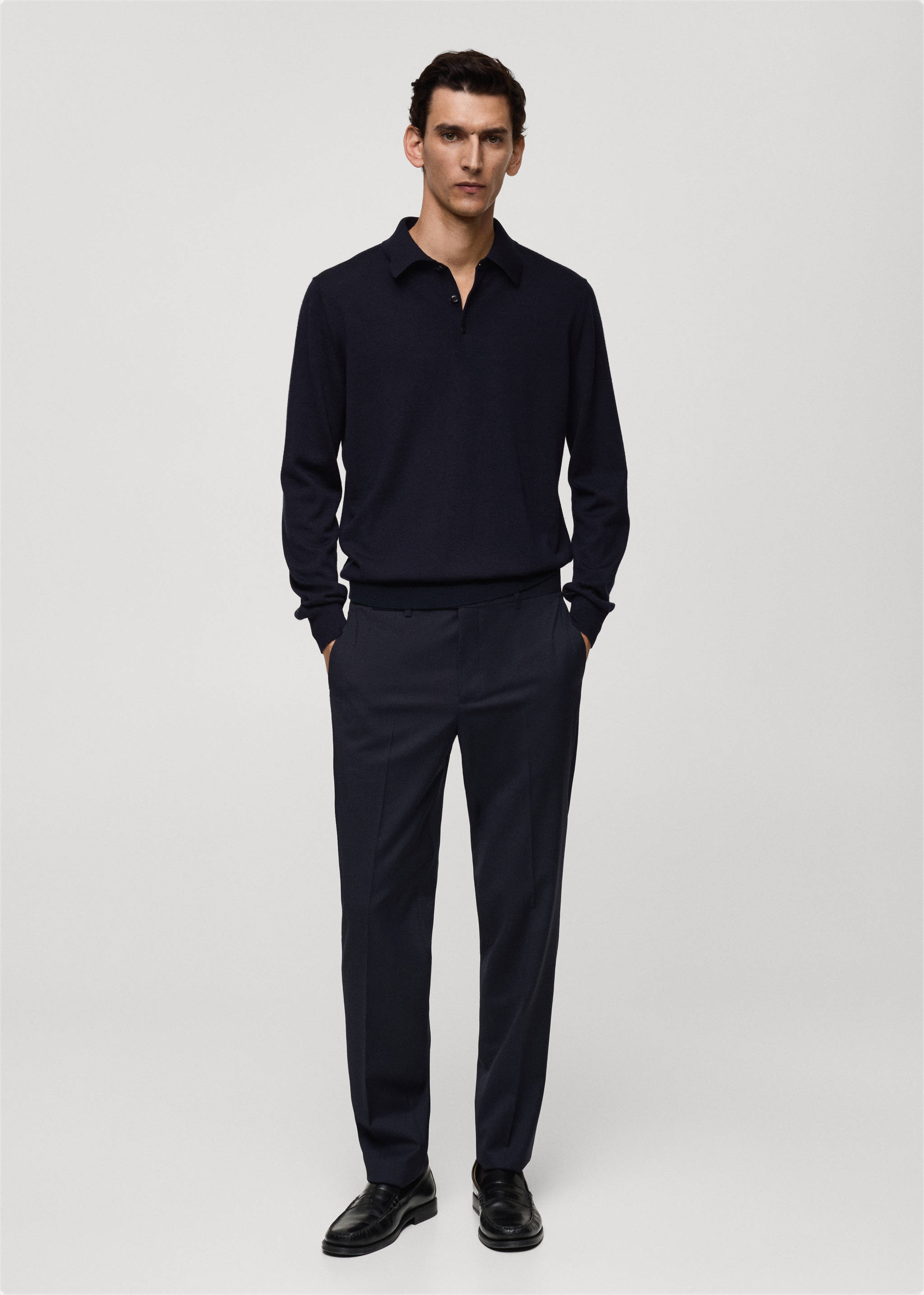 100% merino wool long-sleeved polo shirt - General plane