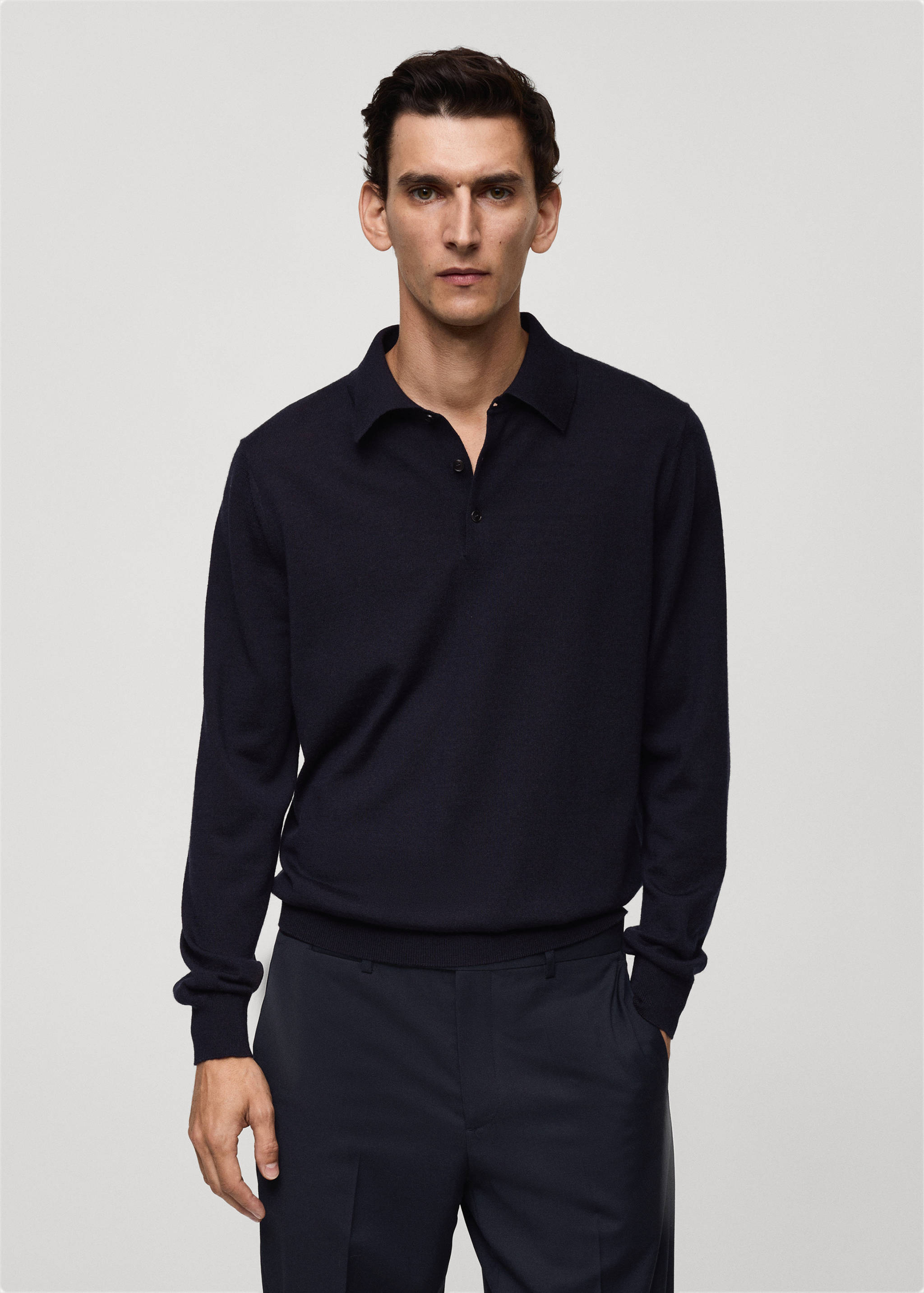 100% merino wool long-sleeved polo shirt - Medium plane