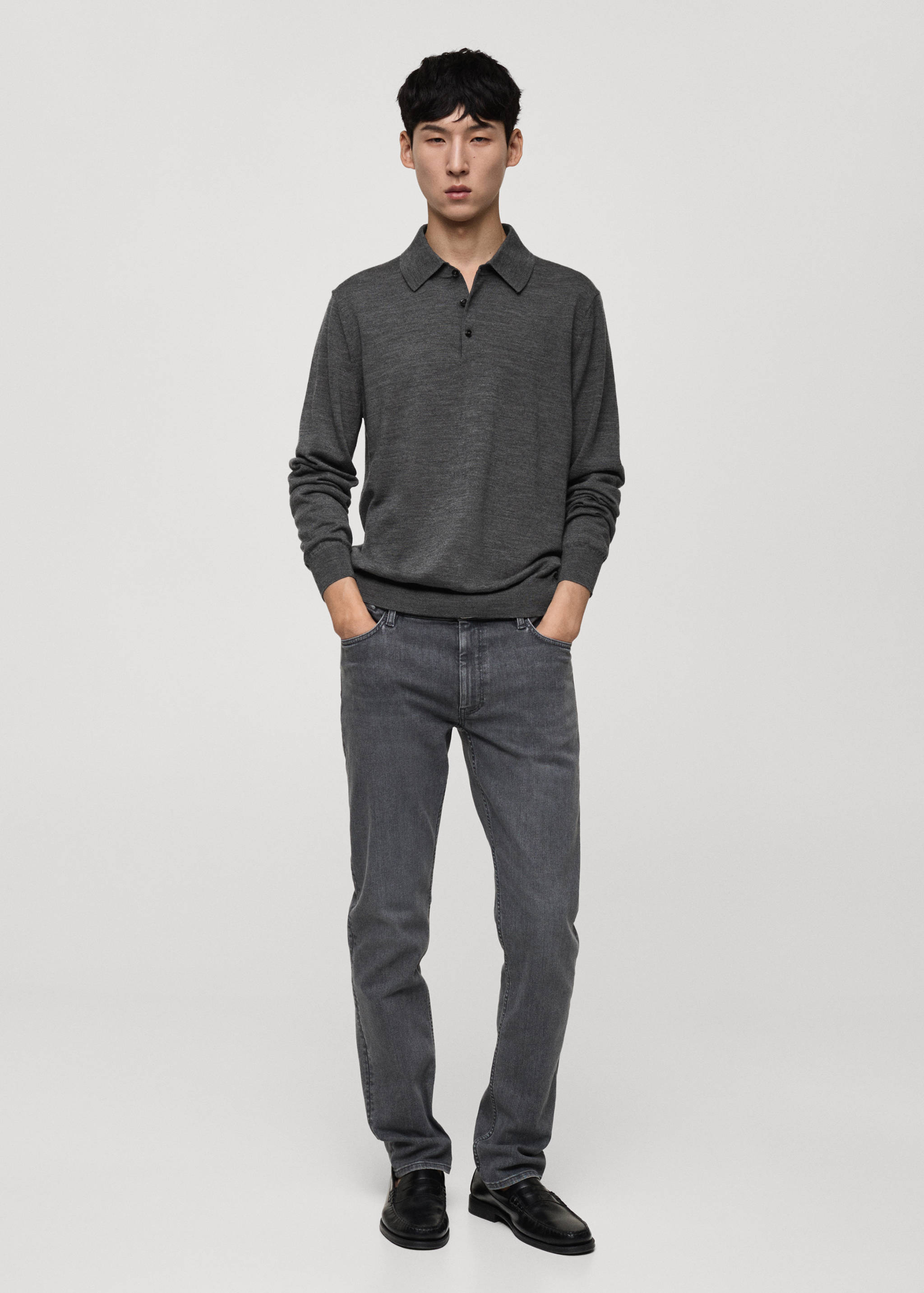 100% merino wool long-sleeved polo shirt - General plane