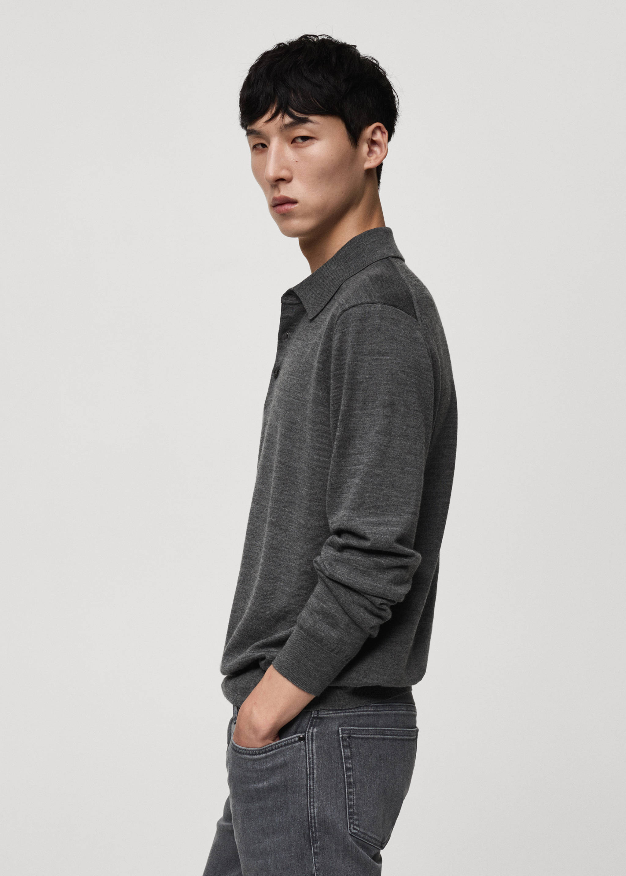 100% merino wool long-sleeved polo shirt - Details of the article 2