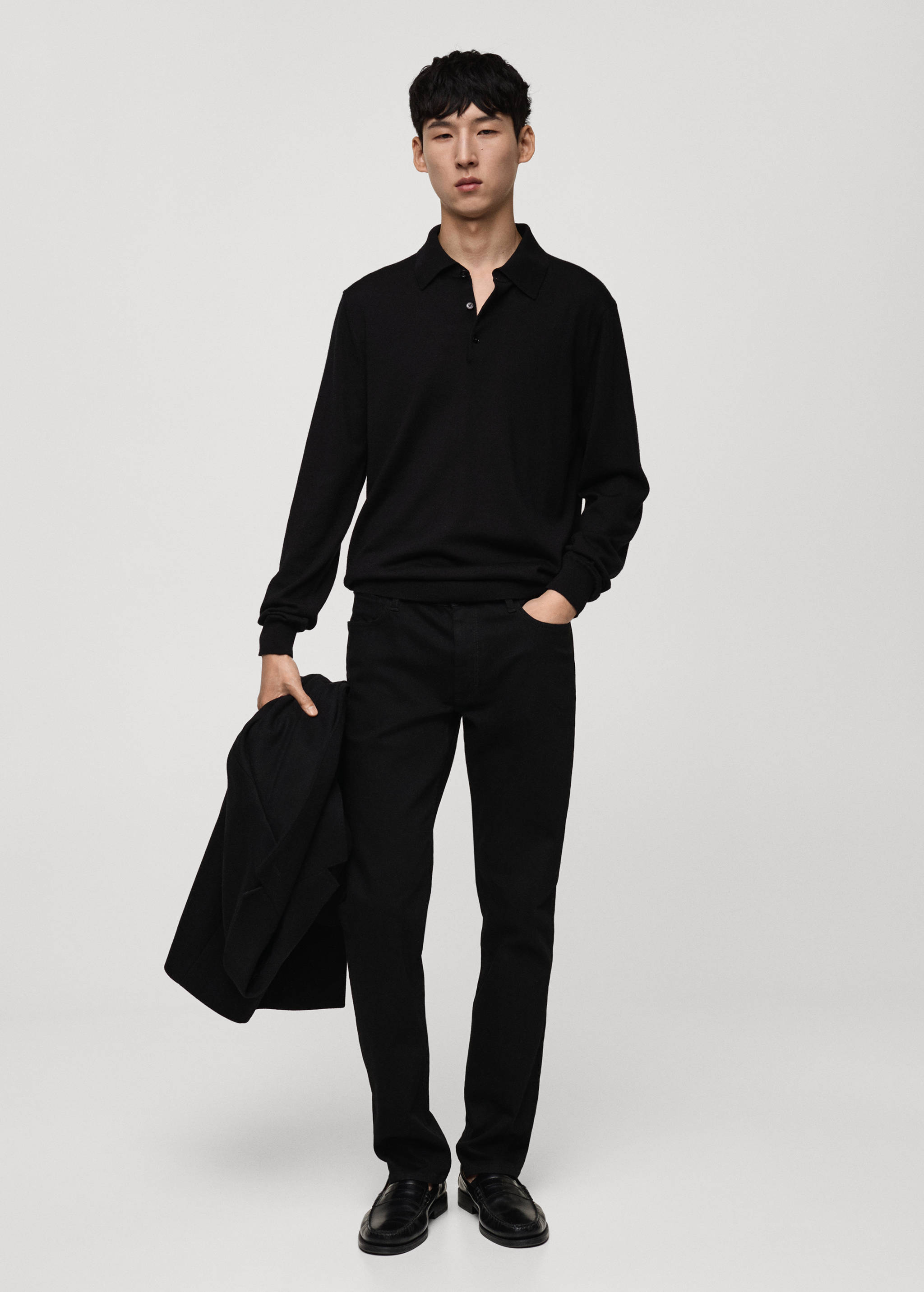 100% merino wool long-sleeved polo shirt - General plane