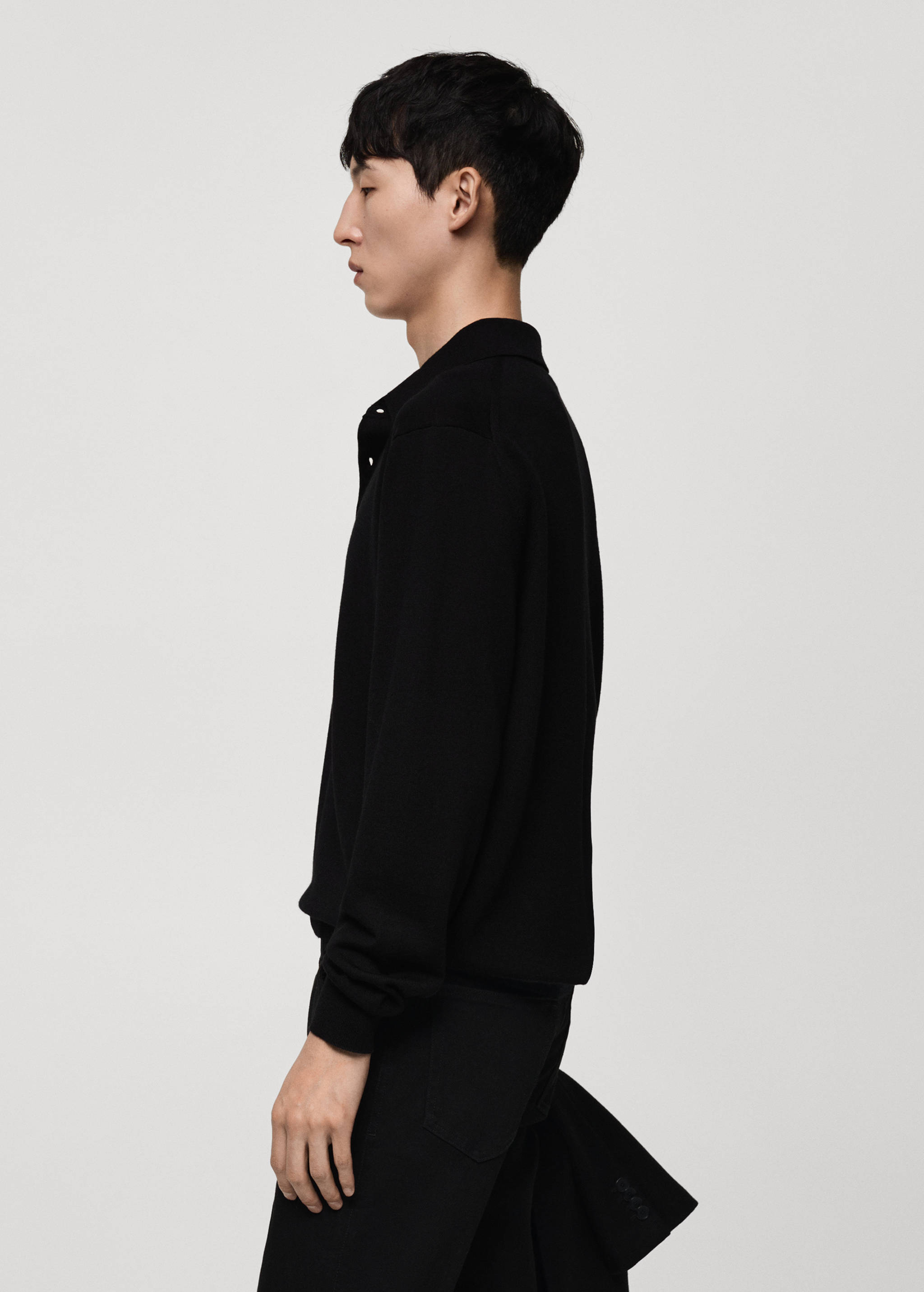 100% merino wool long-sleeved polo shirt - Details of the article 1