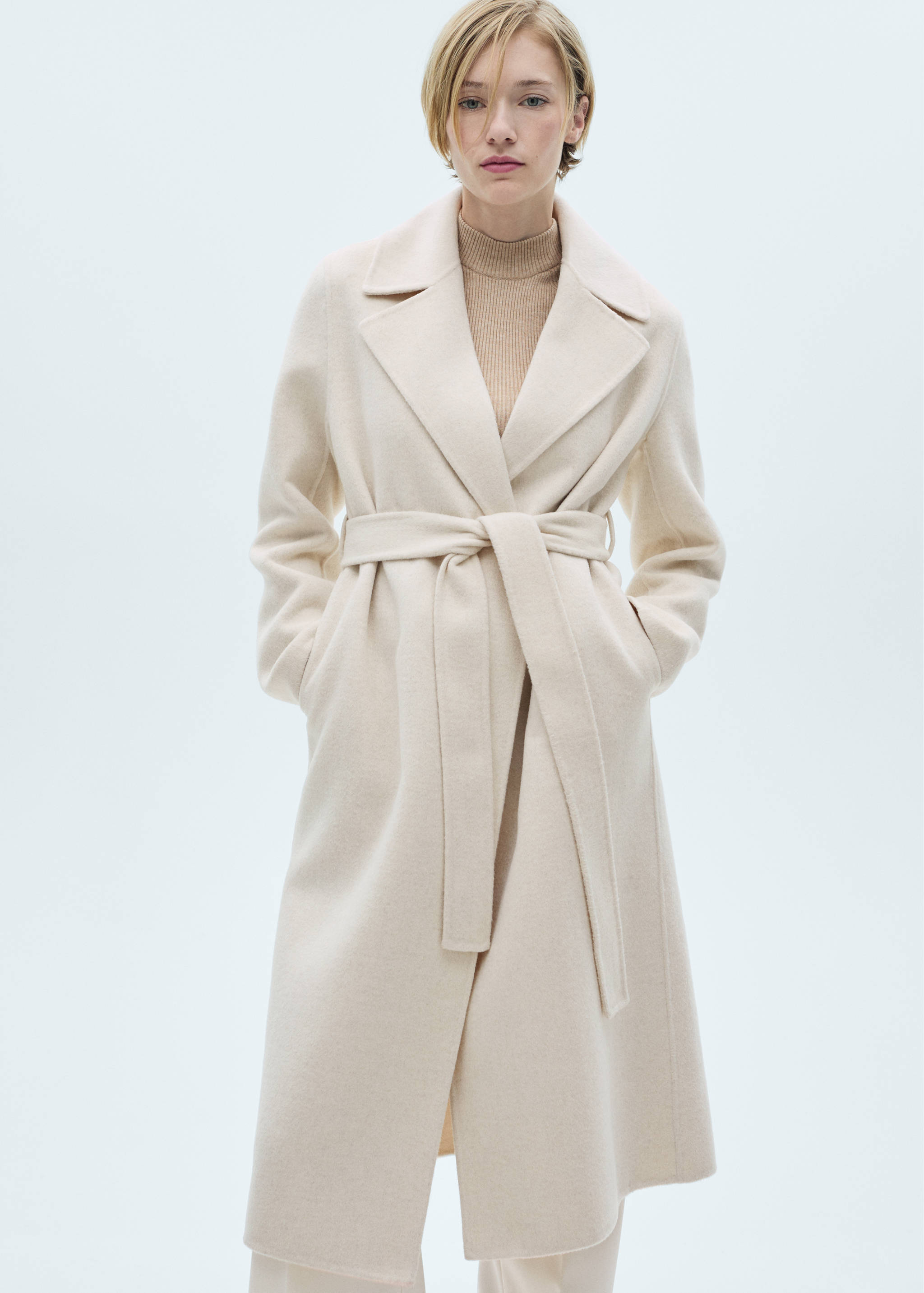 Handmade wool coat with belt - Medium plane