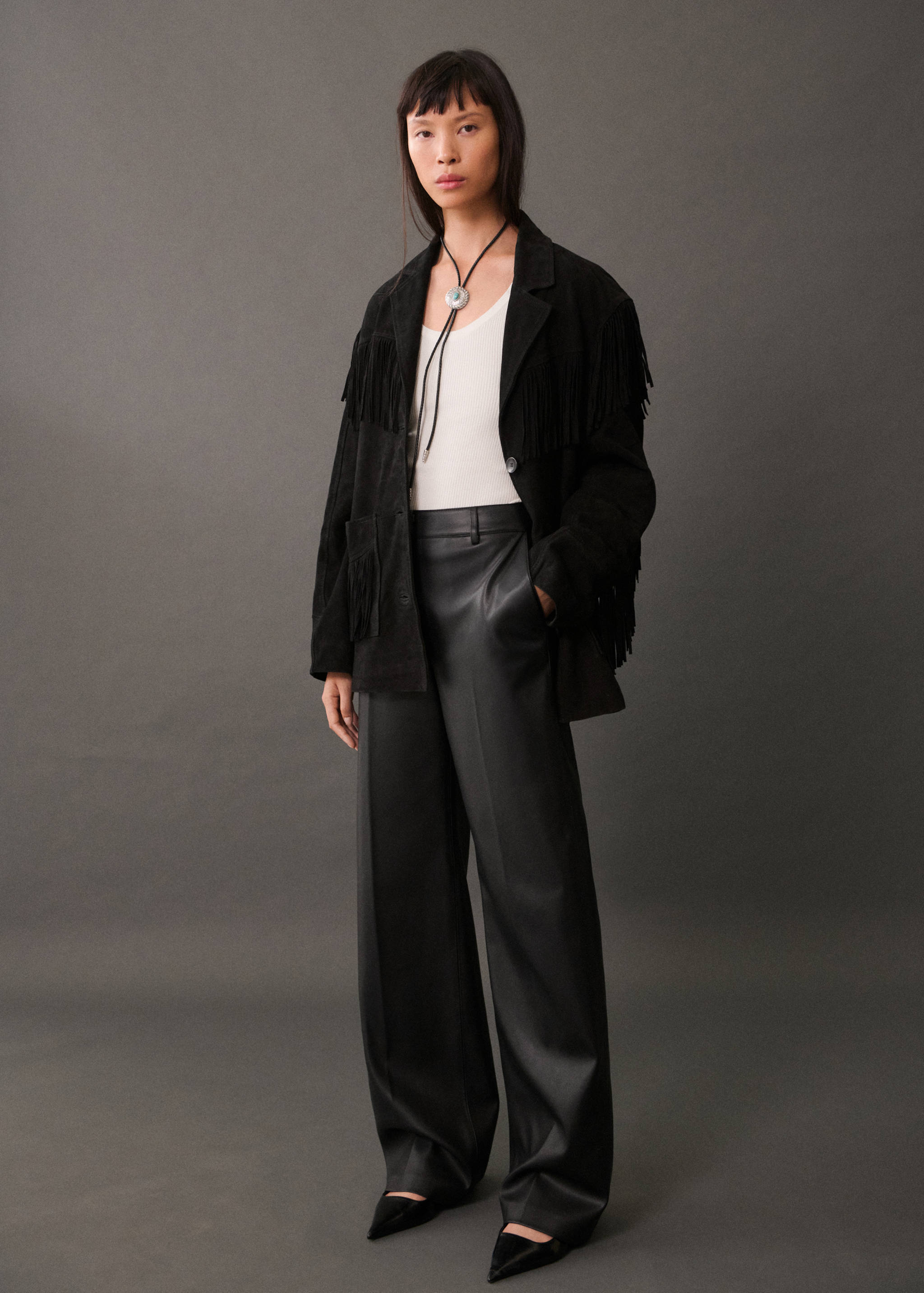 Wide leg faux-leather trousers - General plane