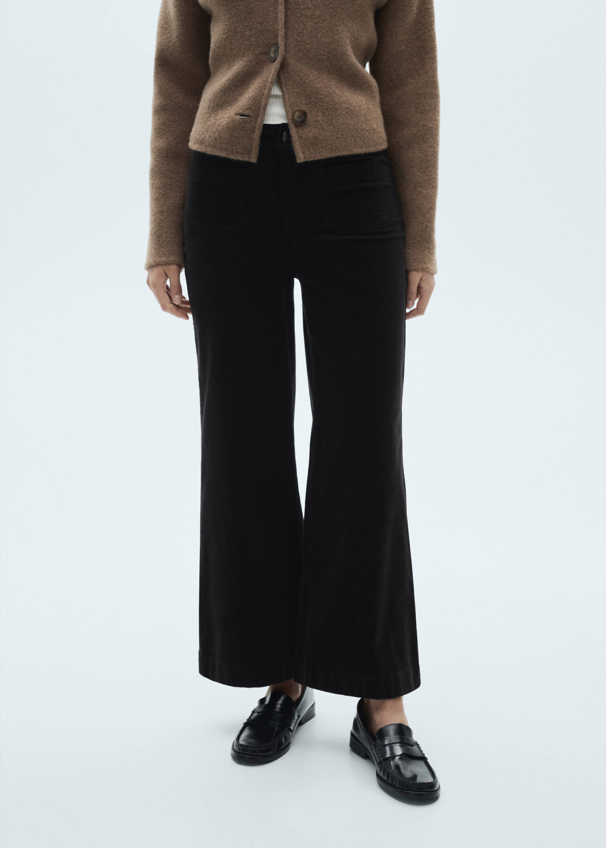 Pantalon Catherin style jupe-culotte velours côtelé - Plan moyen