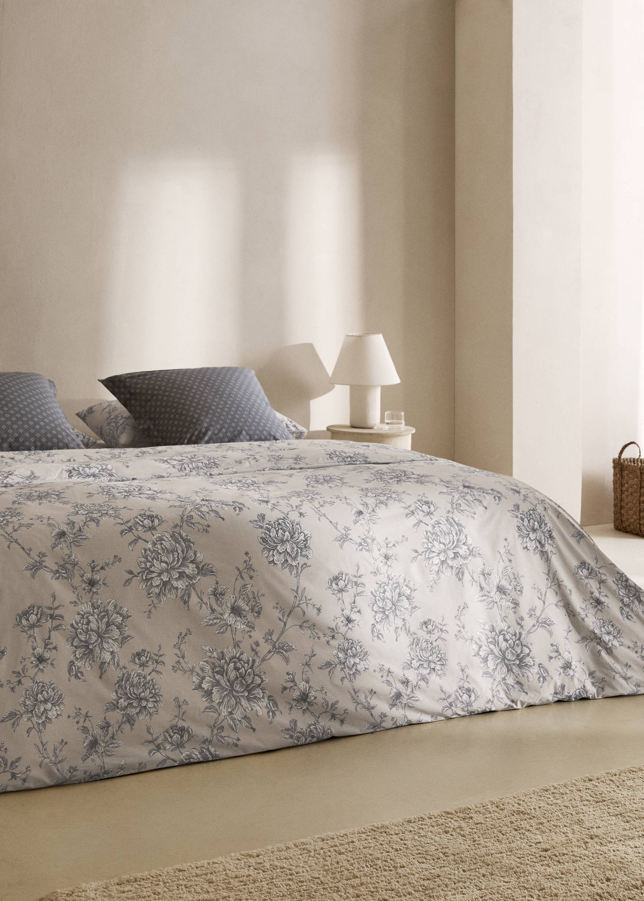 Percale cotton floral-print duvet cover for 150cm bed - General plane