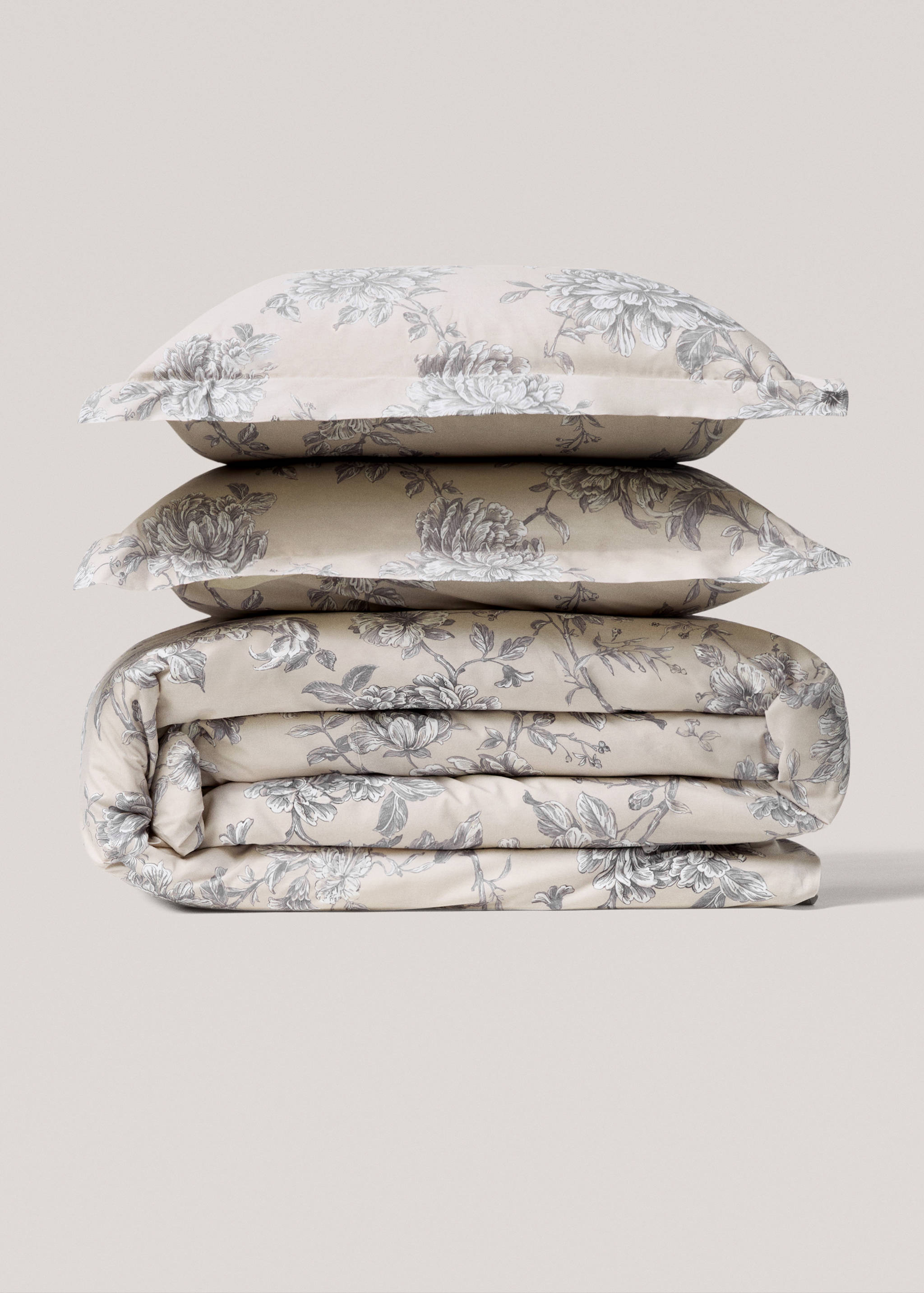 Percale cotton floral-print duvet cover for 150cm bed - Article without model