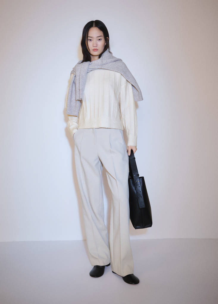 Knitted sweater with perkins neck — Ecru