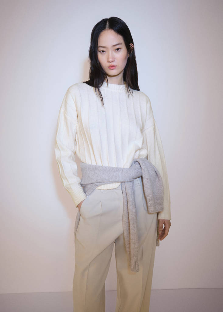 Knitted sweater with perkins neck — Ecru
