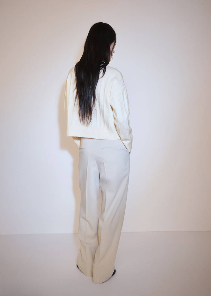 Knitted sweater with perkins neck — Ecru