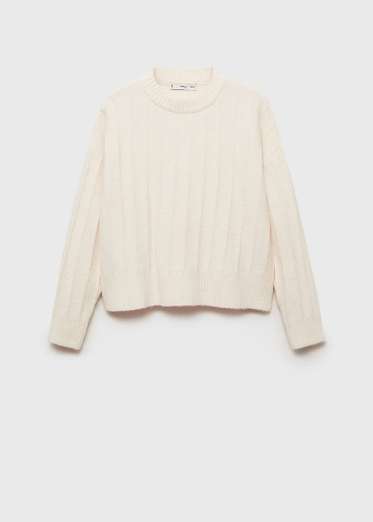 Knitted sweater with perkins neck — Ecru