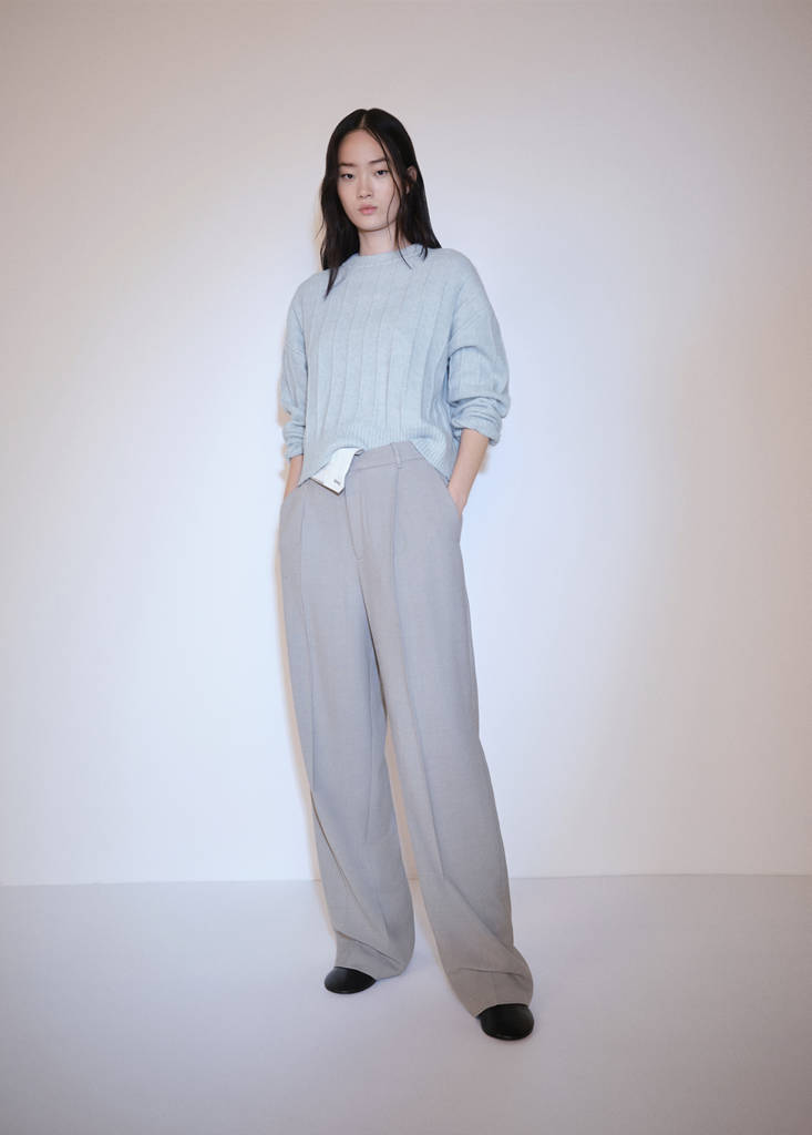 Knitted sweater with perkins neck — Sky Blue