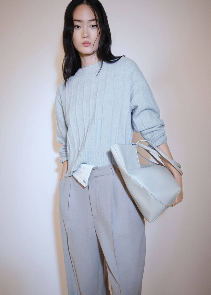 Knitted sweater with perkins neck — Sky Blue