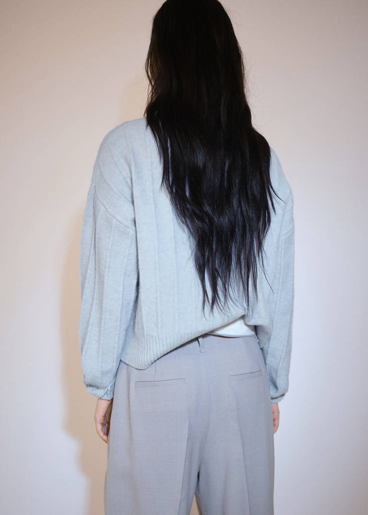 Knitted sweater with perkins neck — Sky Blue