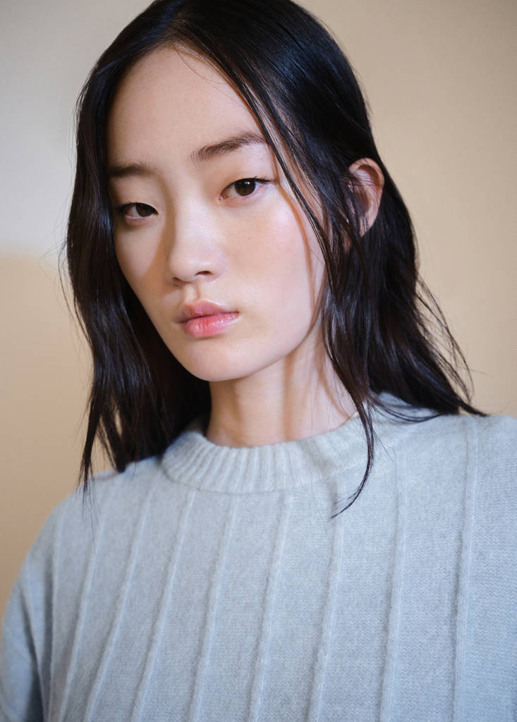 Knitted sweater with perkins neck — Sky Blue