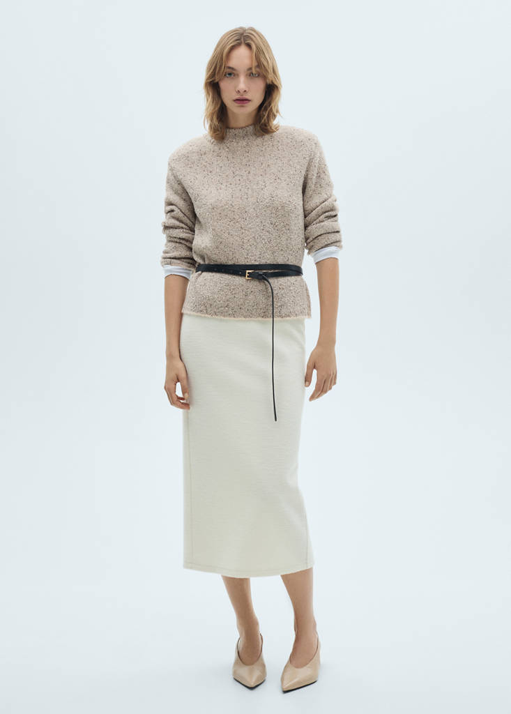 Rib-knit sweater with perkins neck — Light/Pastel Grey