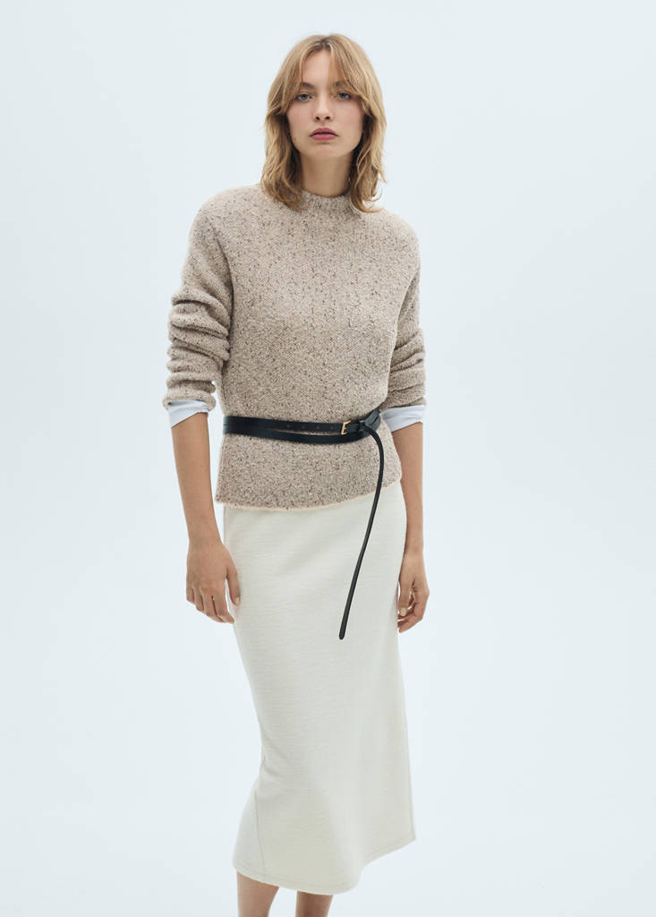 Rib-knit sweater with perkins neck — Light/Pastel Grey
