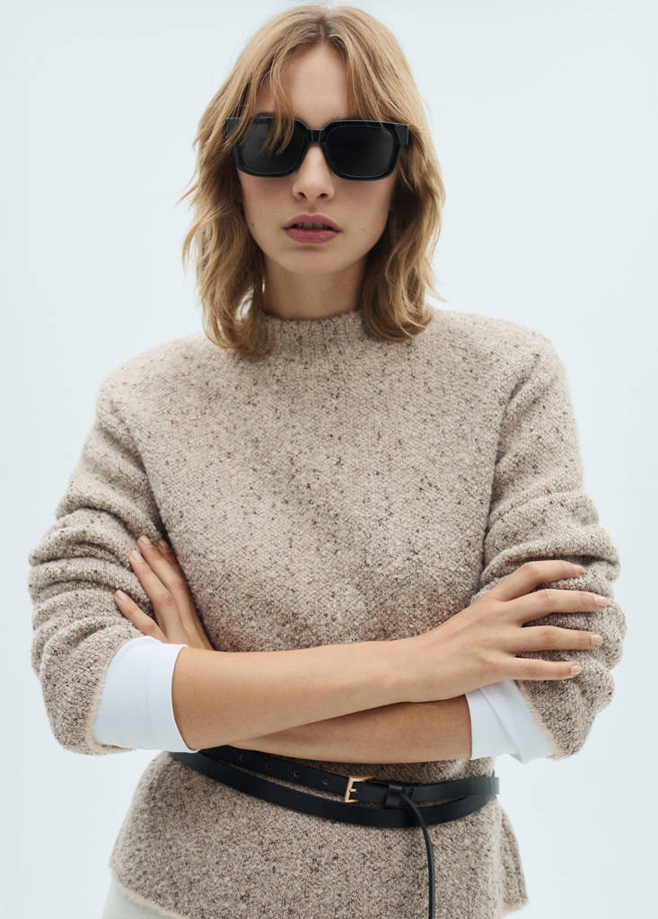Rib-knit sweater with perkins neck — Light/Pastel Grey