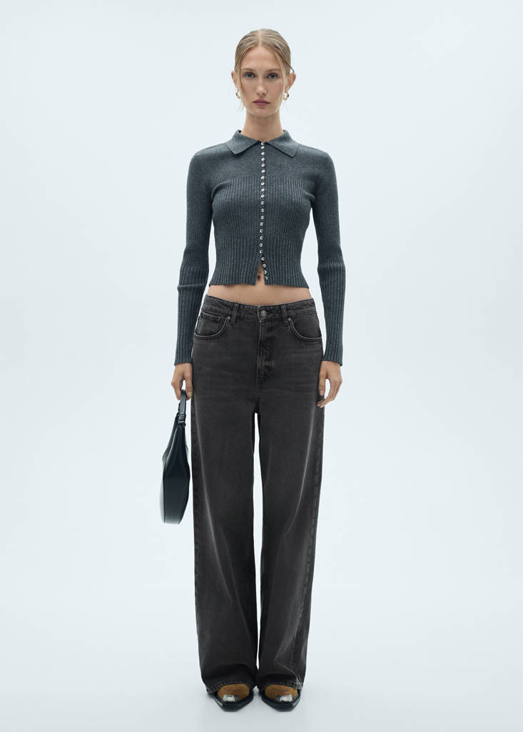 Low-rise loose-fit wide leg jeans — Black denim