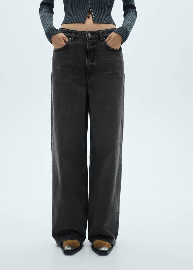 Low-rise loose-fit wide leg jeans — Black denim