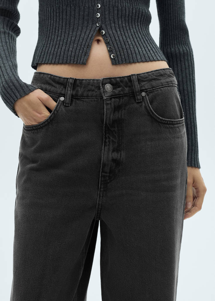 Low-rise loose-fit wide leg jeans — Black denim
