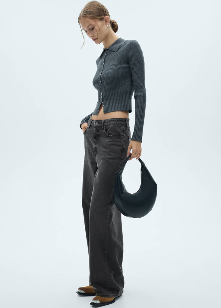 Low-rise loose-fit wide leg jeans — Black denim